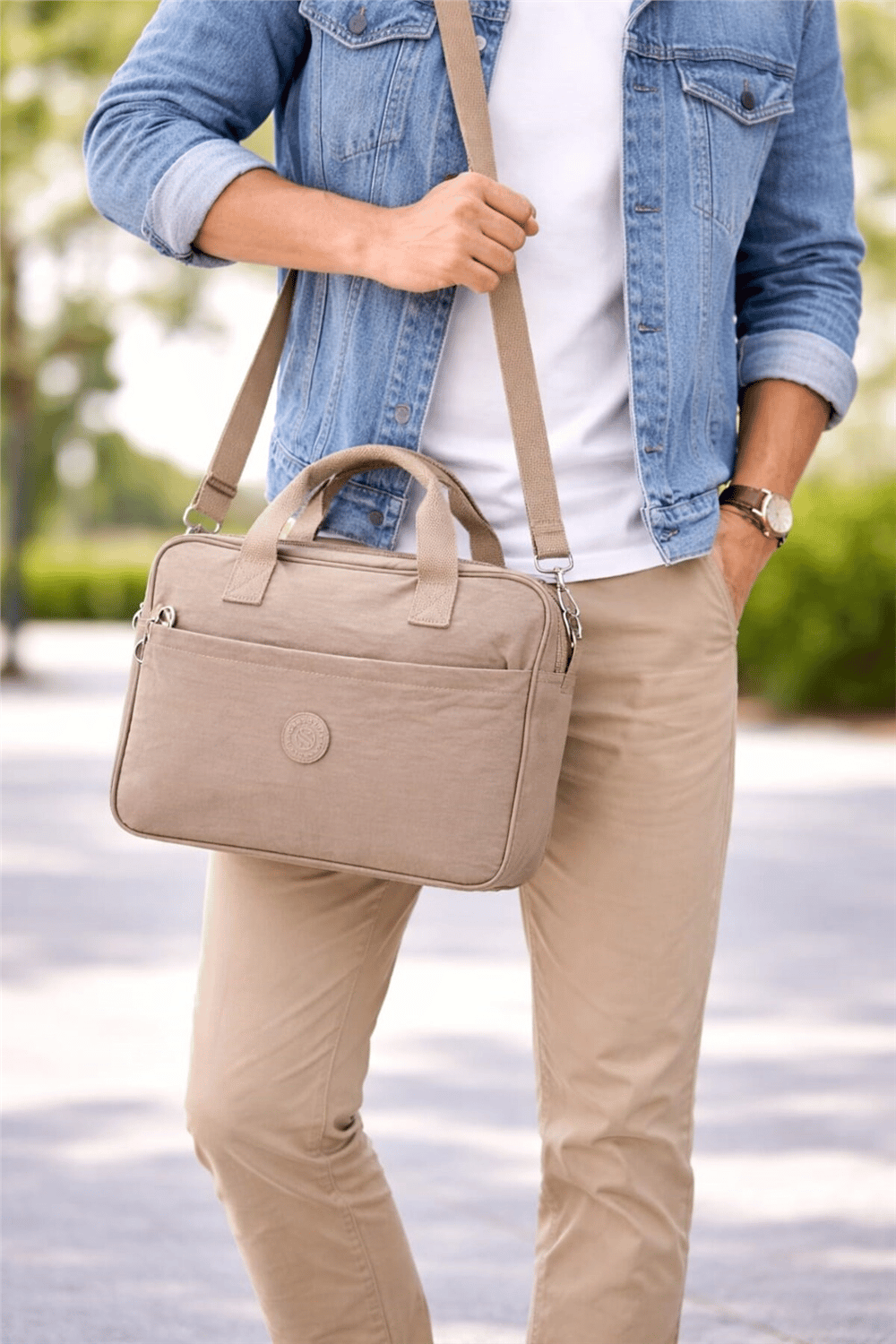 Sanmorris Unisex Klinkır Koyu Gri Renkli Suya Dayanıklı Laptop Bölmeli Çapraz Askılı Evrak Ve Laptop