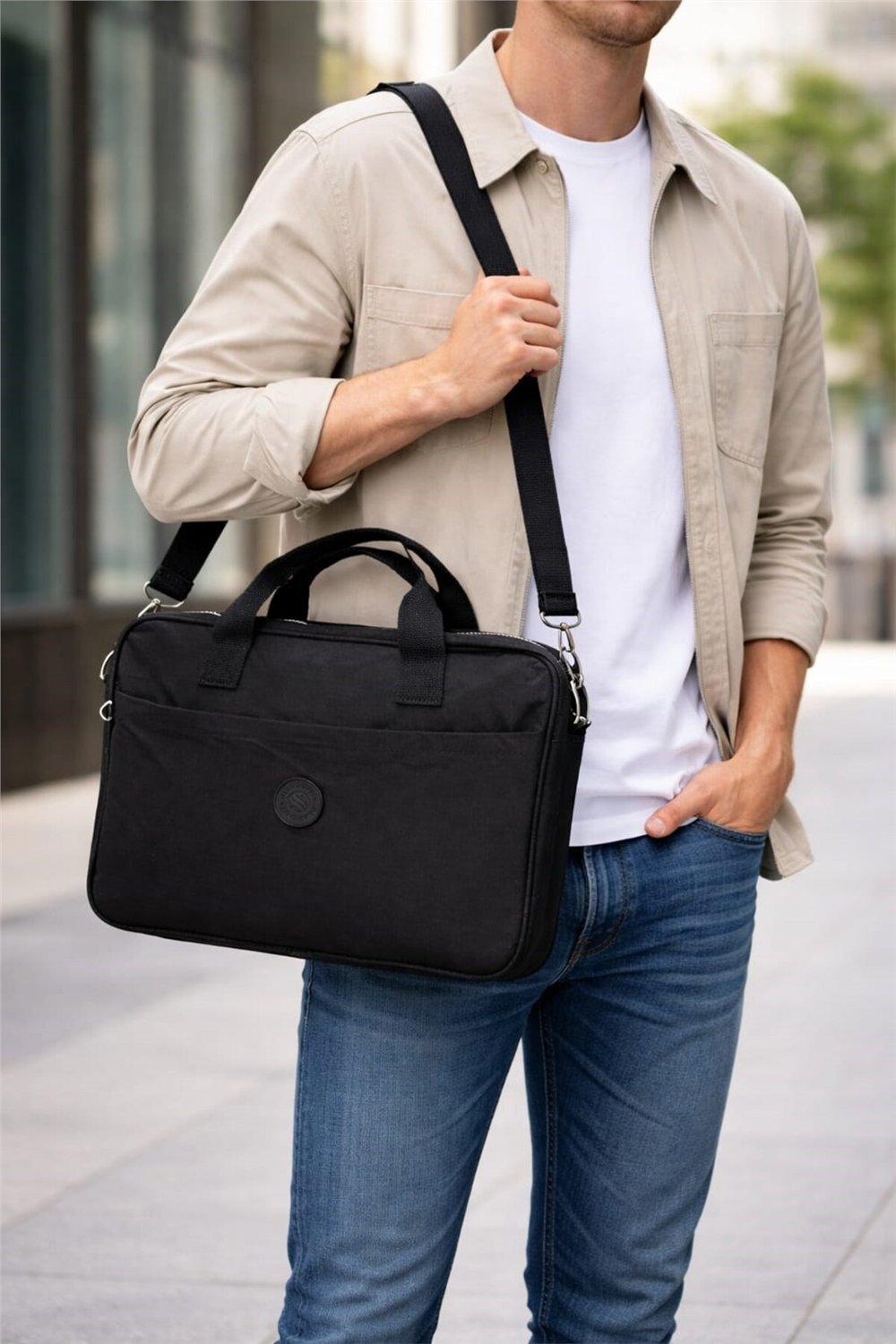 Sanmorris Unisex Klinkır Koyu Gri Renkli Suya Dayanıklı Laptop Bölmeli Çapraz Askılı Evrak Ve Laptop
