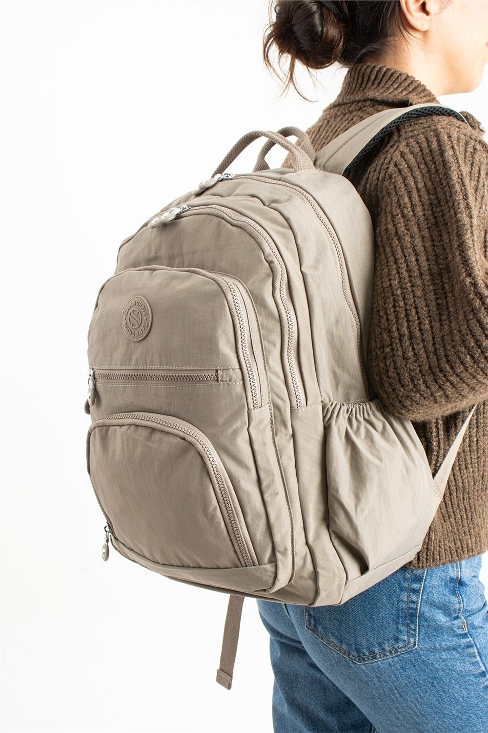 Sanmorris Unisex Suya Dayanıklı Krinkıl Kumaş Çok Gözlü Siyah Renkli Laptop Okul Ve Sırt Çantası