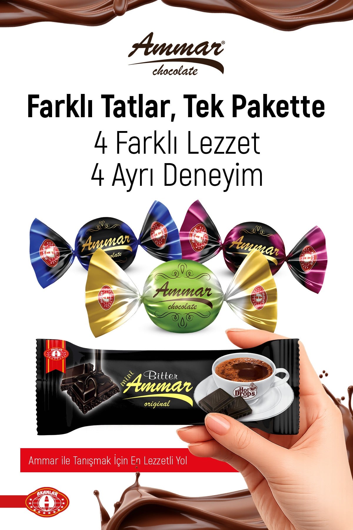 4'lü Çikolata Seti Mix , (50 Adet) 500 GR, Antep Fıstıklı Kadayıflı , Türk Kahveli, Dutlu, Bitter,