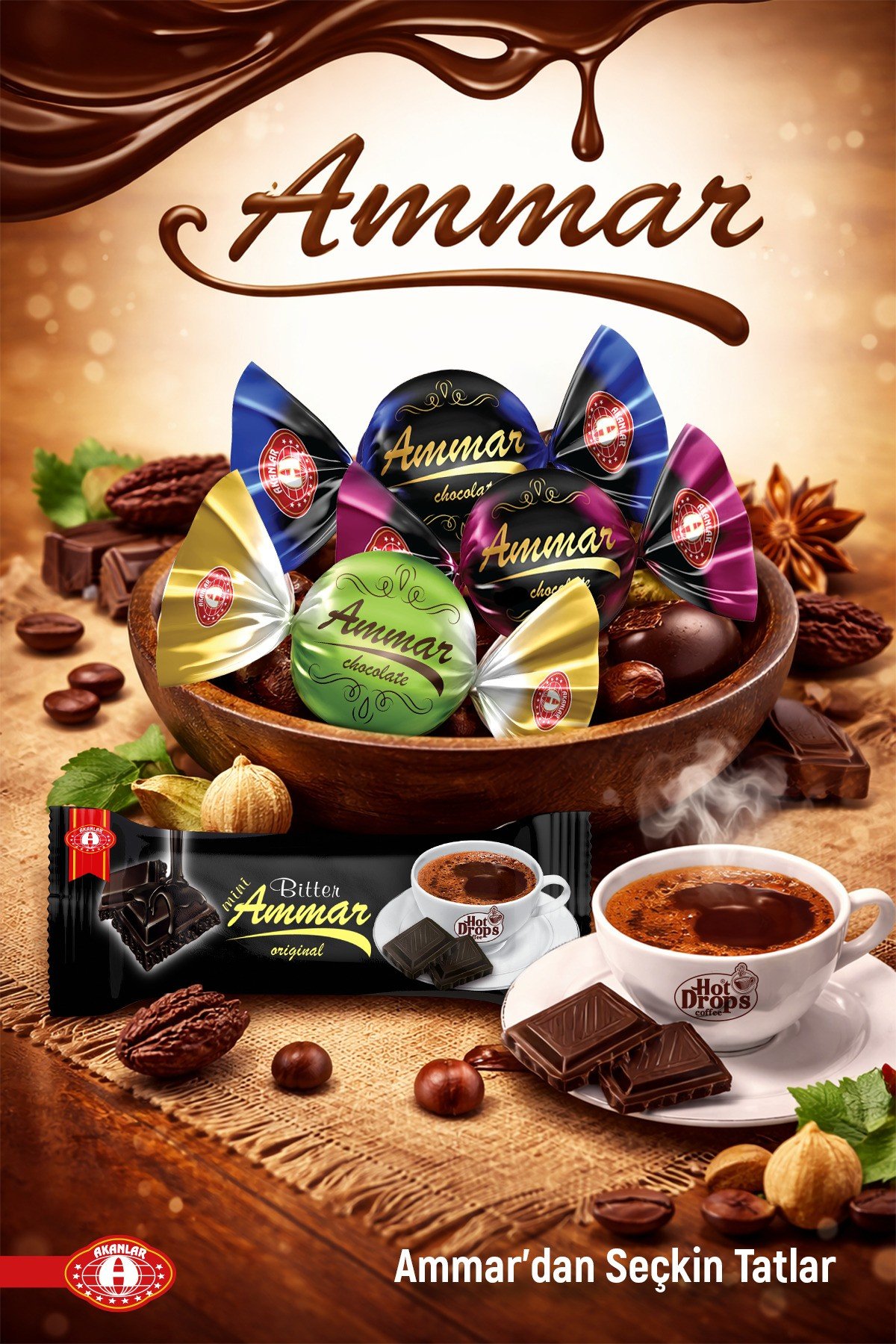 4'lü Çikolata Seti Mix , (50 Adet) 500 GR, Antep Fıstıklı Kadayıflı , Türk Kahveli, Dutlu, Bitter,