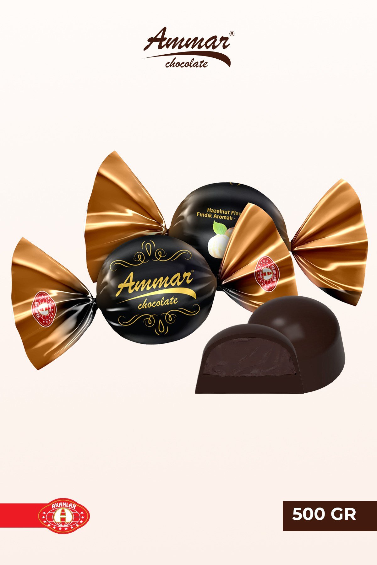 500 GR, Fındık Krema İç Dolgulu, %25 Kakao'lu, Bitter Çikolata Kaplamalı, Glutensiz, İkramlık,