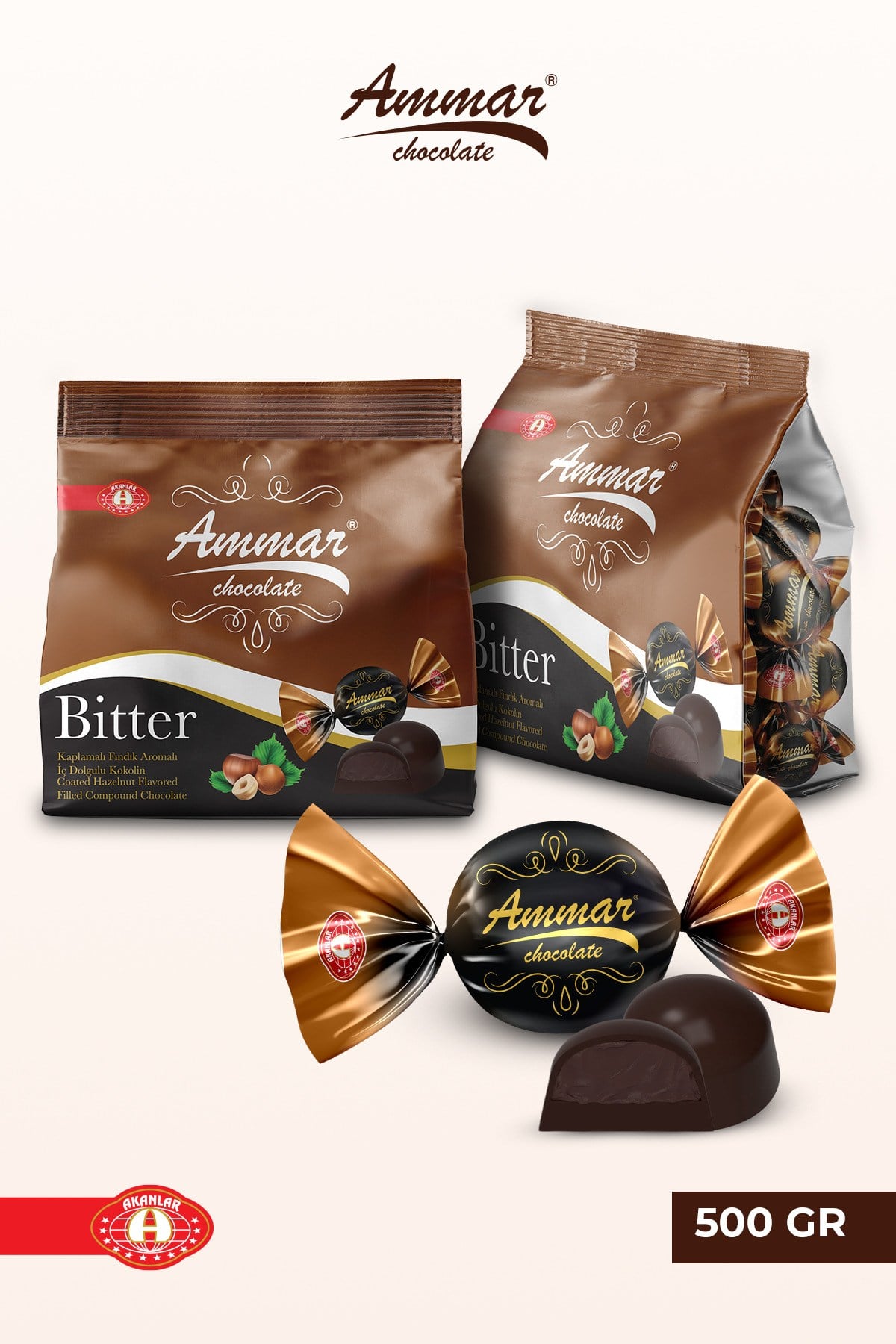 500 GR, Fındık Krema İç Dolgulu, %25 Kakao'lu, Bitter Çikolata Kaplamalı, Glutensiz, İkramlık,