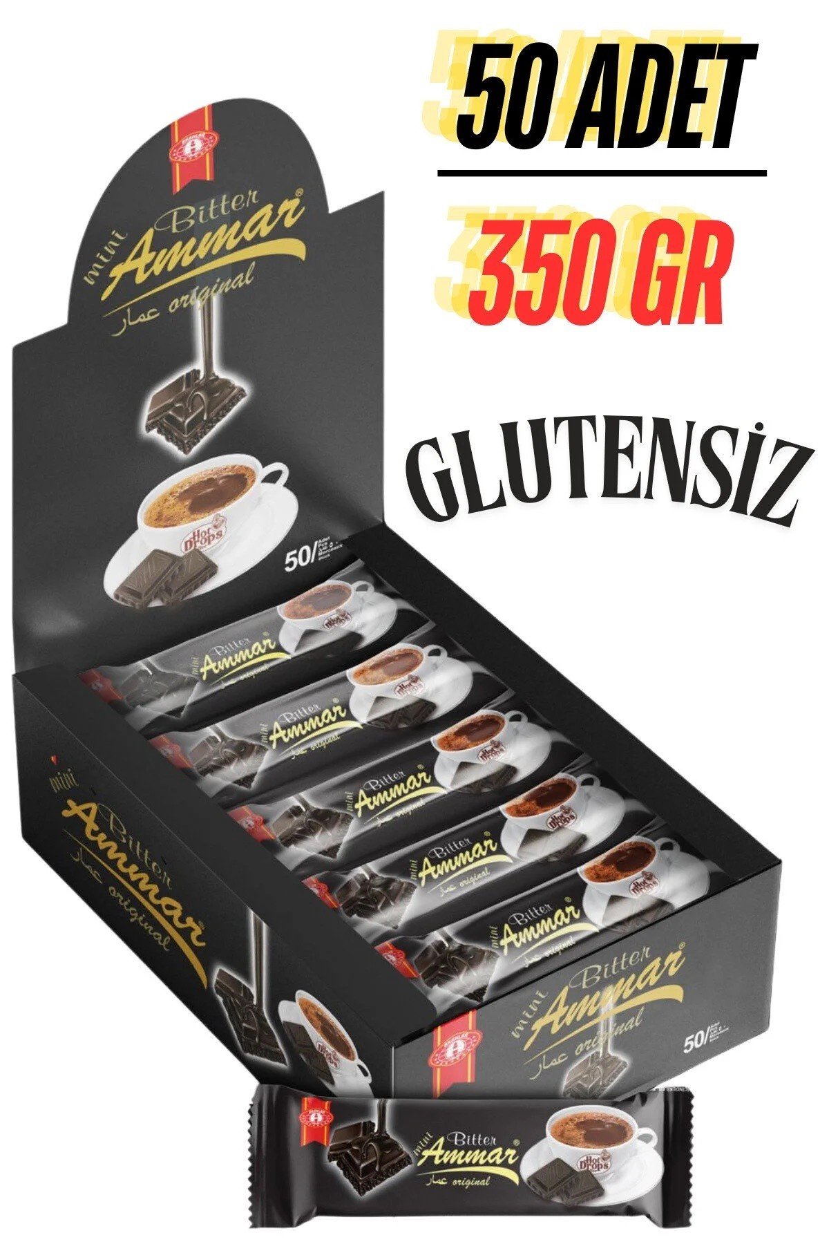 Bitter Çikolata %25 Kakao'lu, Glutensiz, '4.2 KG' (12 Kutu = 600 Adet) Kahve Yanı, İkramlık