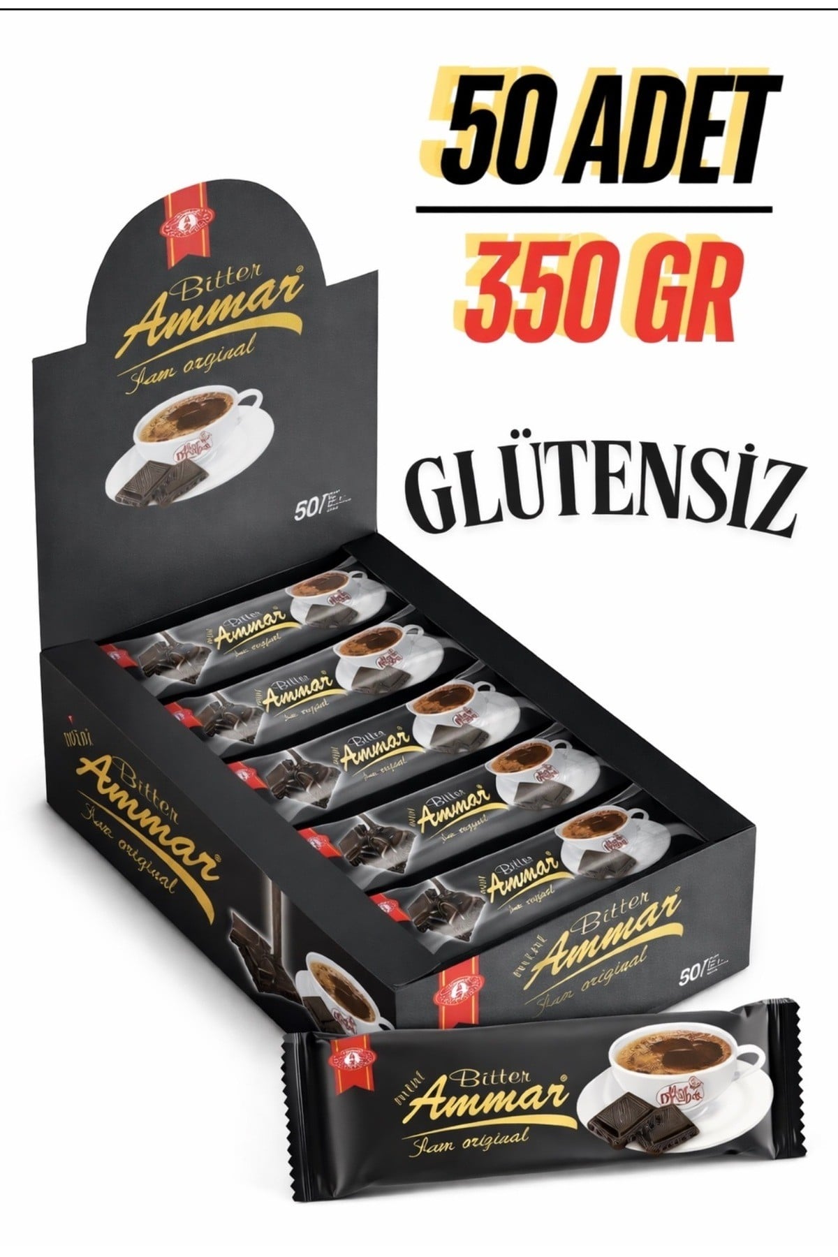 Bitter Çikolata %25 Kakao'lu, Glutensiz (50 Adet/350GR) Kahve Yanı, İkramlık, Hediyelik