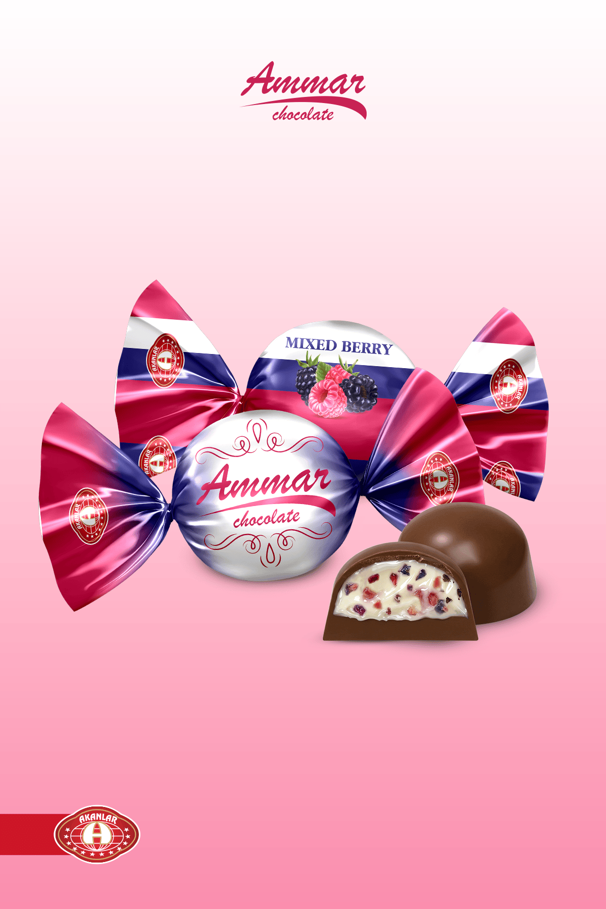 AMMAR Kakao Kaplamalı,  Ahududu ve Orman Meyve Parçacıklı, İkramlık, 500 Gr
