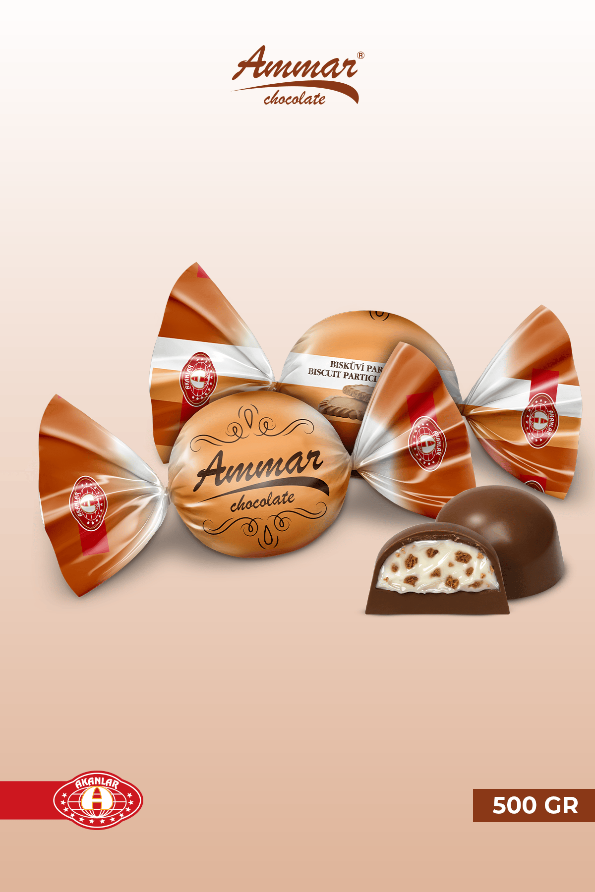 AMMAR Kakao'lu,  Bisküvi  Parçacıklı Kremalı, İkramlık, Kahve Yanı, 500 Gr 
