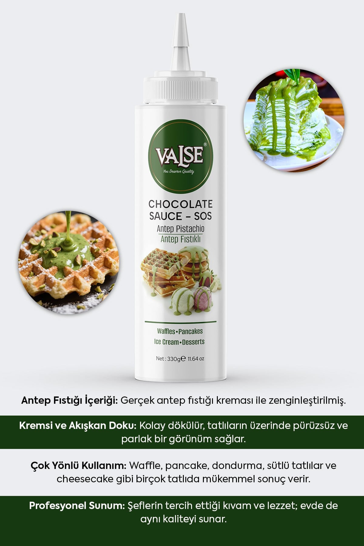 Gerçek Antep Fıstıklı Sos (Glutensiz) 330 Gr Waffle & Pankek & Meyve & Kek & Tatlı & Dondurma