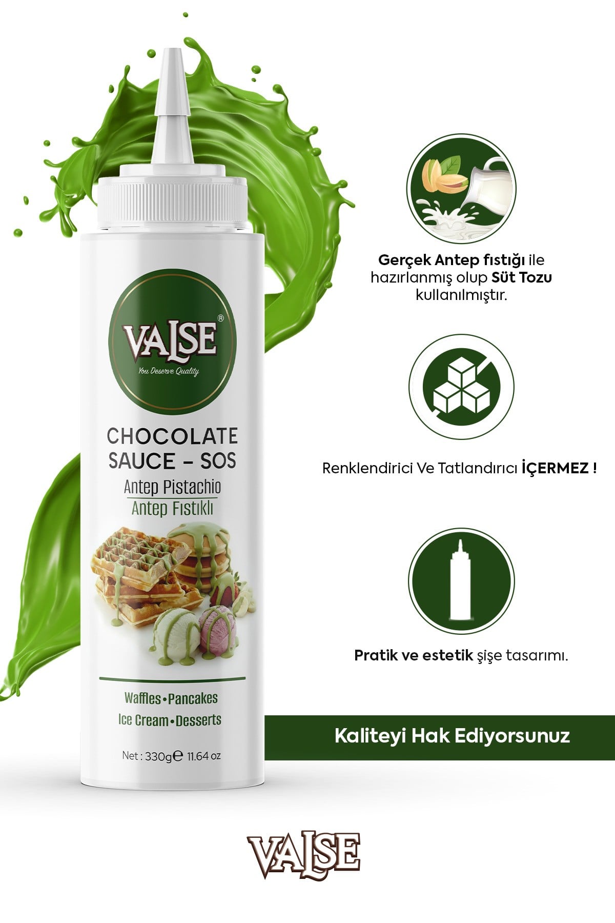 Gerçek Antep Fıstıklı Sos (Glutensiz) 330 Gr Waffle & Pankek & Meyve & Kek & Tatlı & Dondurma