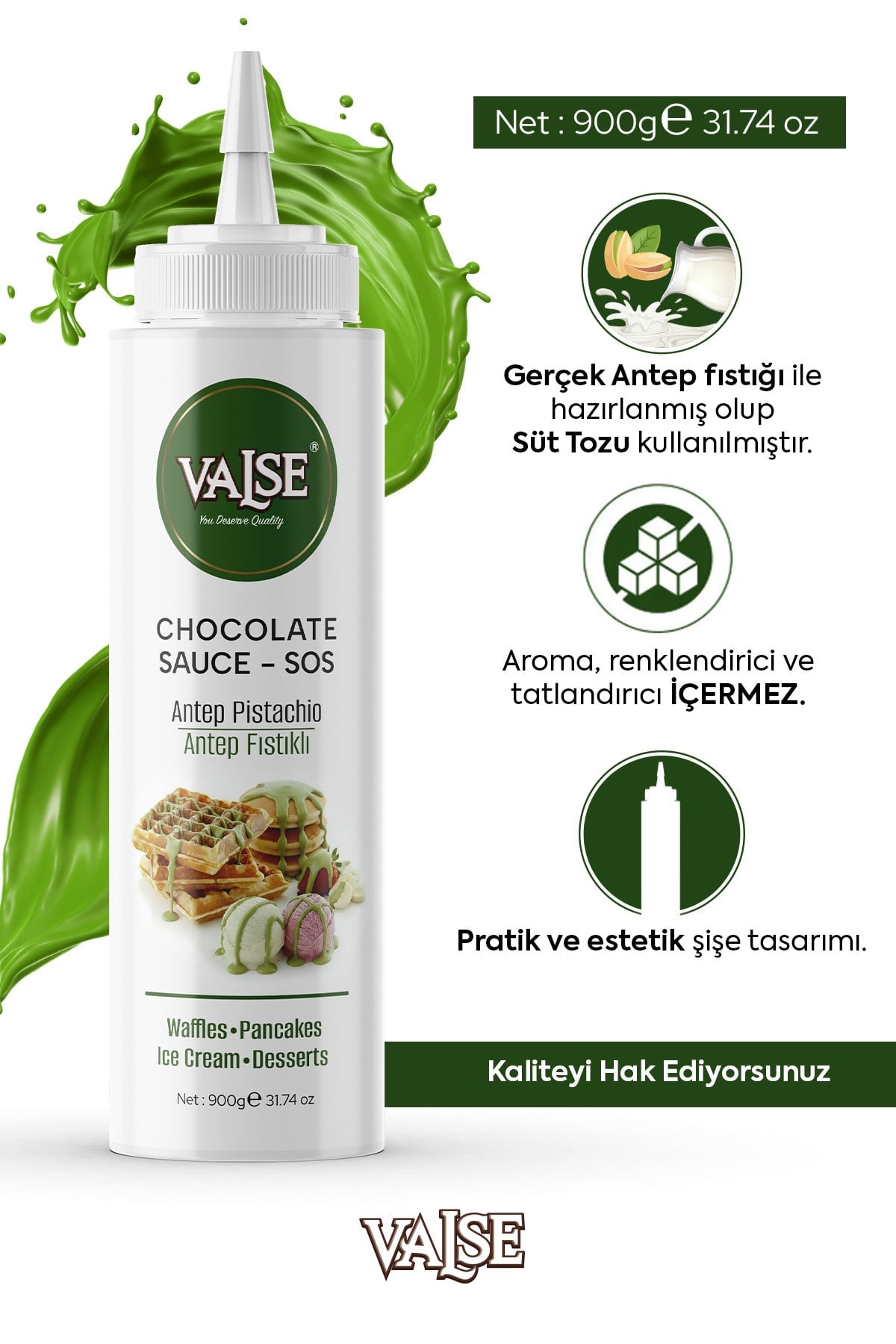 Gerçek Antep Fıstıklı Sos (Glutensiz) 900 Gr Waffle & Pankek & Meyve & Kek & Tatlı & Dondurma