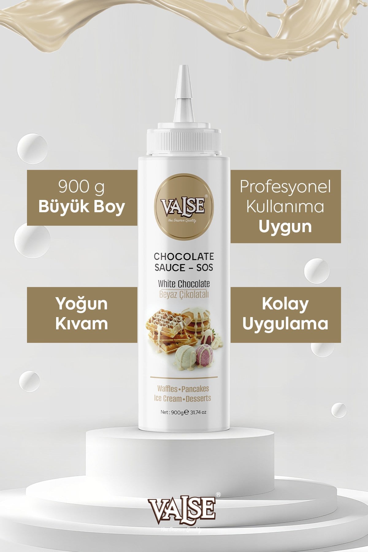 Gerçek Beyaz Çikolatalı Sos (Glutensiz) 900 Gr Waffle & Pankek & Meyve & Kek & Tatlı & Dondurma