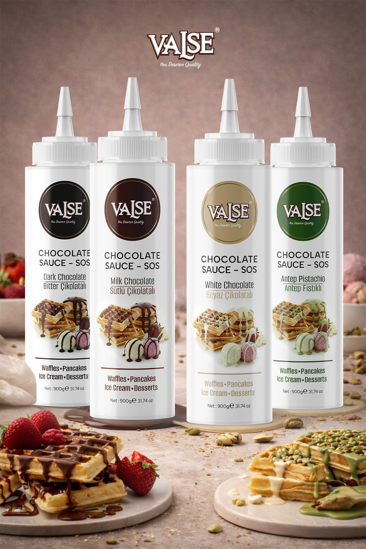 Gerçek Bitter Çikolatalı Sos (Glutensiz) 900 Gr Waffle & Pankek & Meyve & Kek & Tatlı & Dondurma