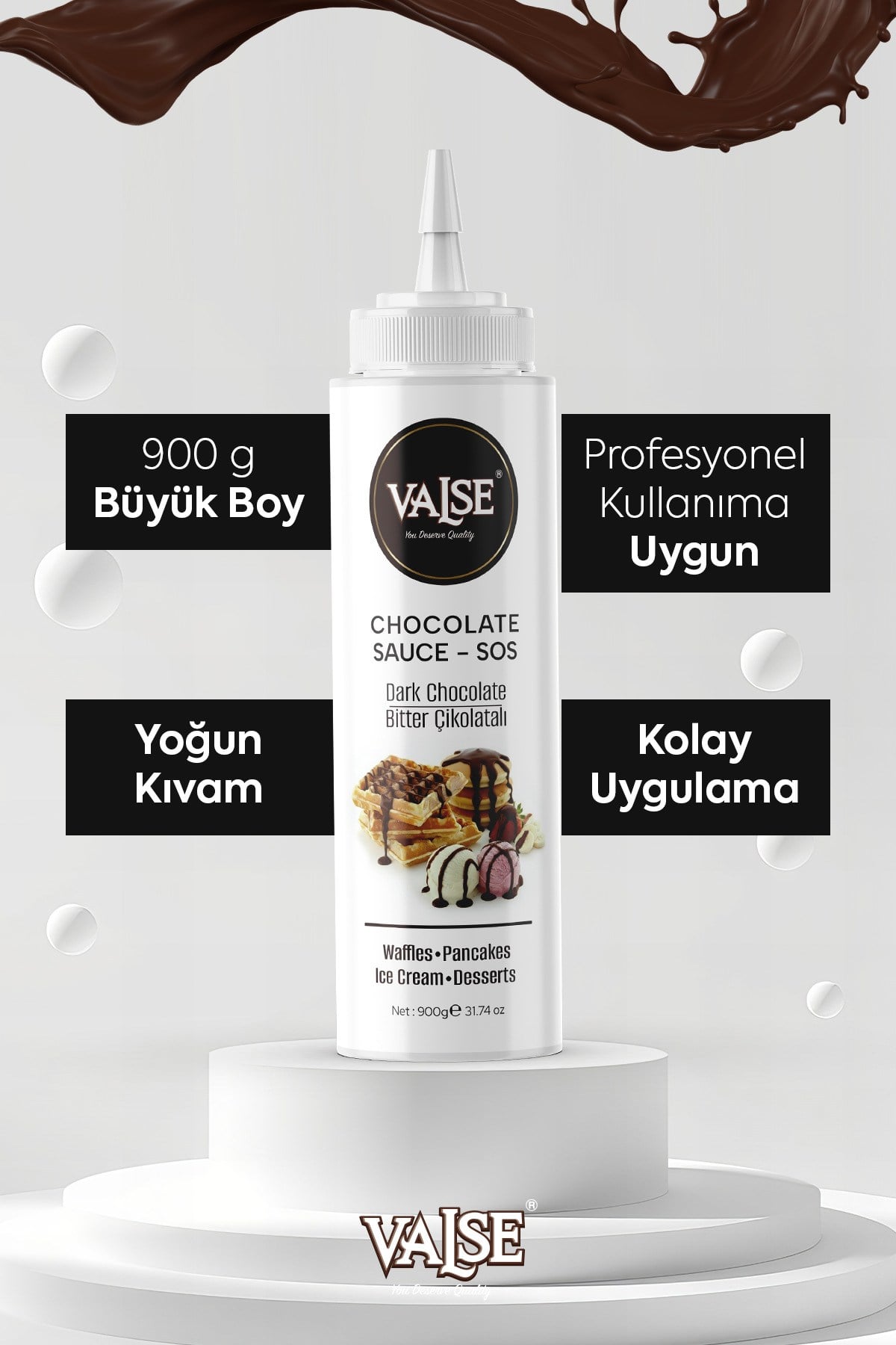 Gerçek Bitter Çikolatalı Sos (Glutensiz) 900 Gr Waffle & Pankek & Meyve & Kek & Tatlı & Dondurma