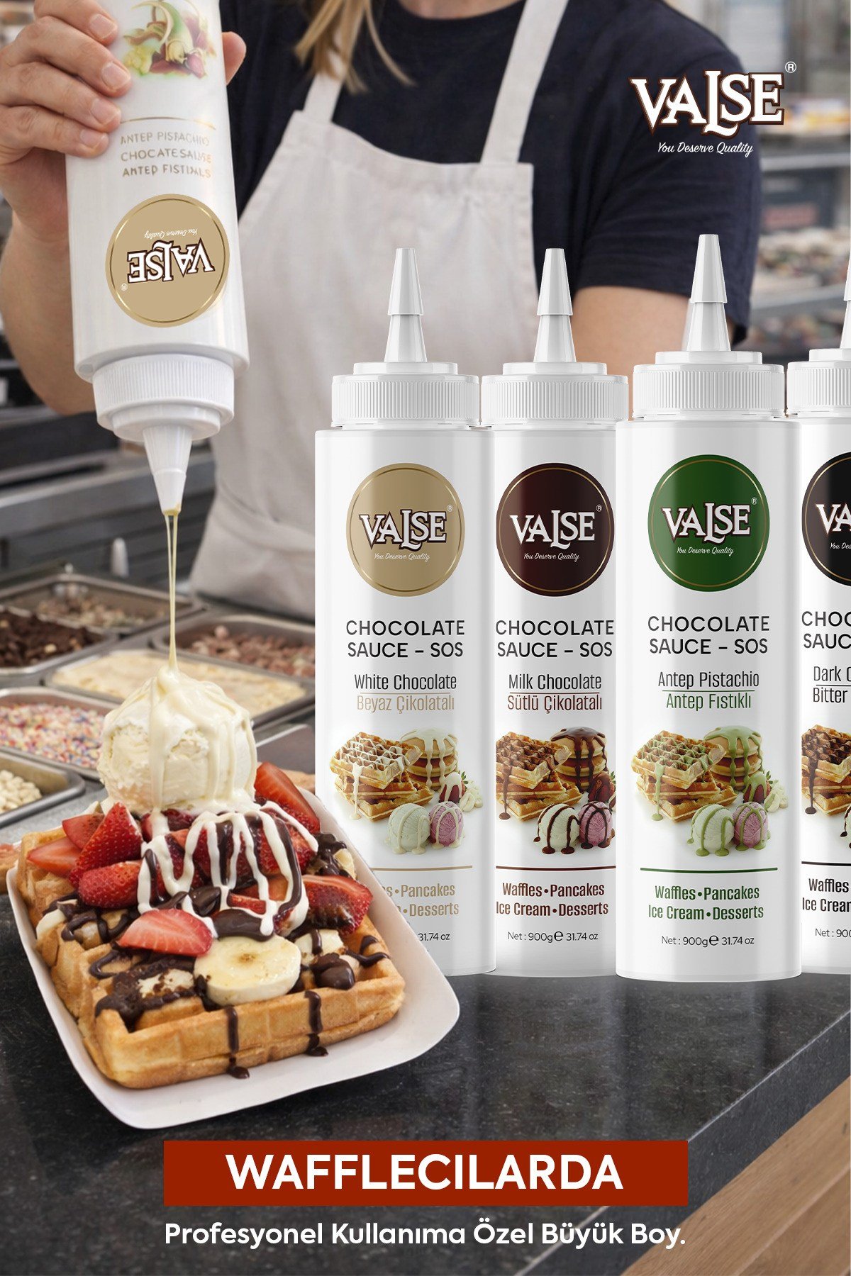 Gerçek Sütlü Çikolatalı Sos (Glutensiz) 900 Gr Waffle & Pankek & Meyve & Kek & Tatlı & Dondurma