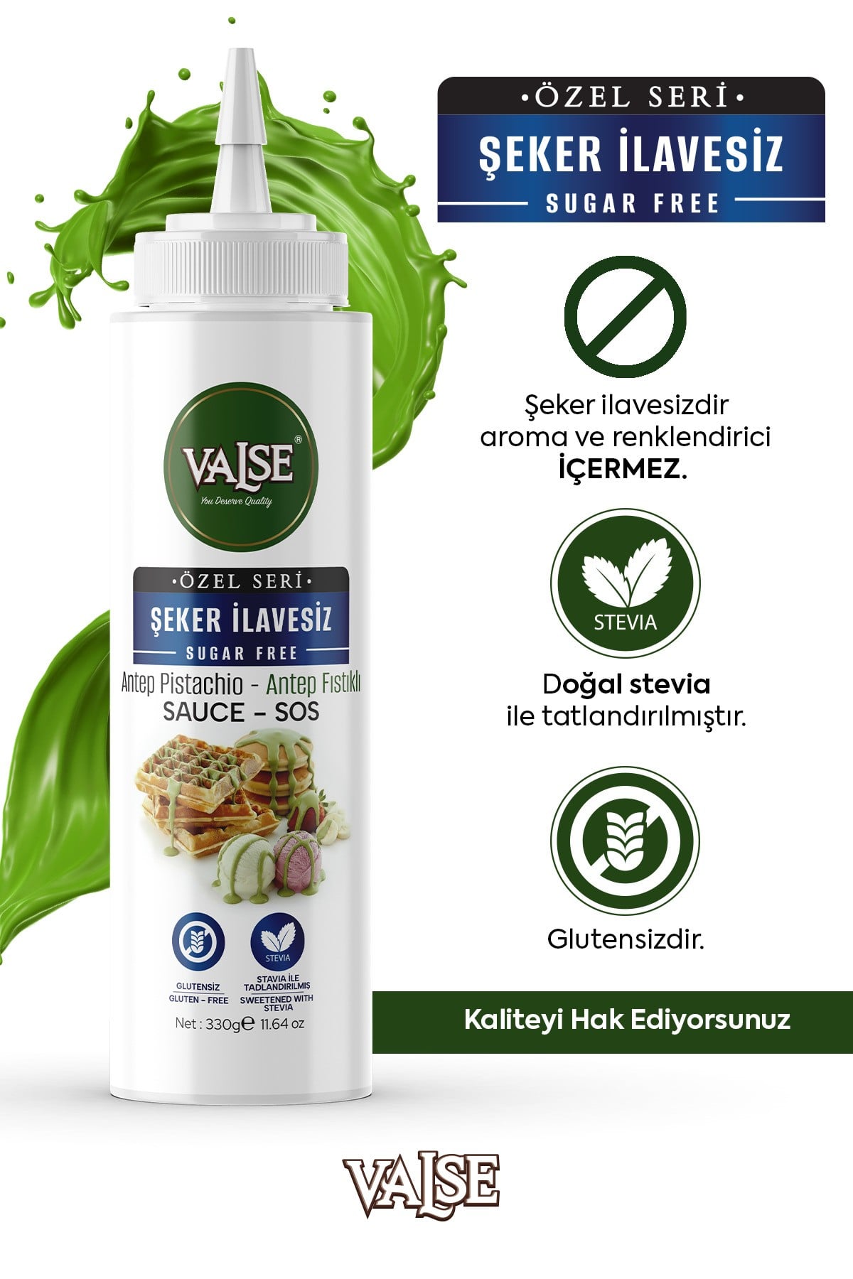 Şeker İlavesiz (Stevia'lı) Antep Fıstıklı Sos (Glutensiz) 330 Gr Waffle & Meyve & Kek&Tatlı&Dondurma