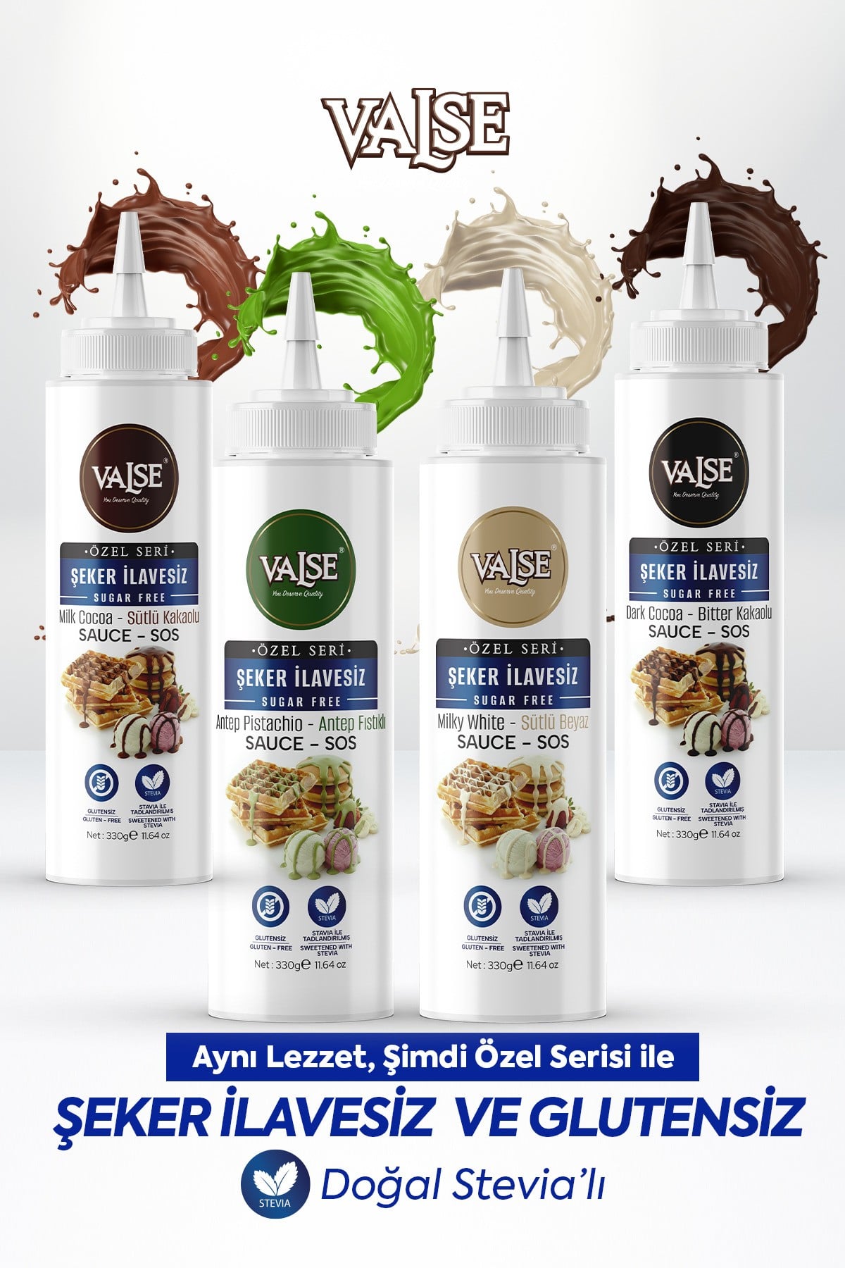 Şeker İlavesiz (Stevia'lı) Bitter Kakaolu Sos (Glutensiz) 330 Gr Waffle & Meyve & Kek&Tatlı&Dondurma