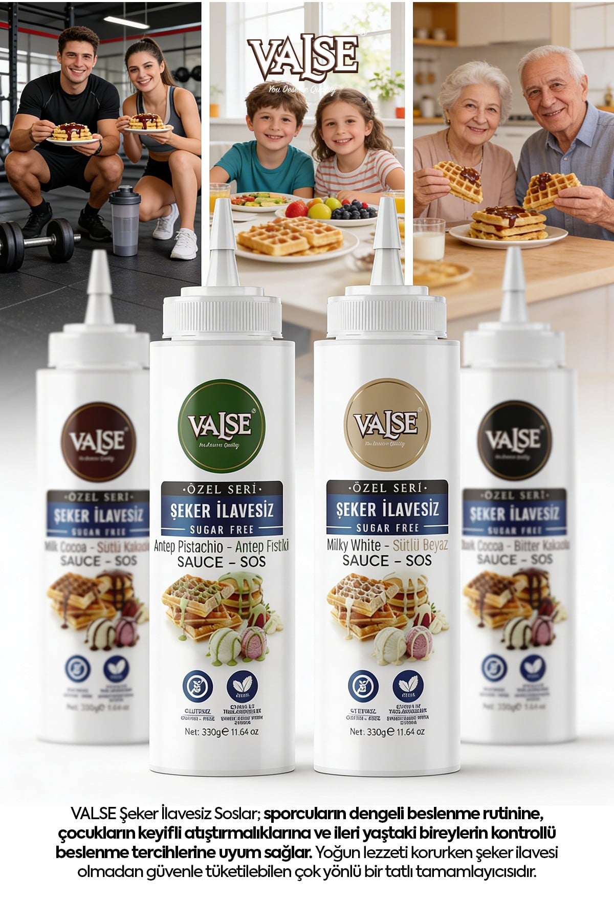 Şeker İlavesiz (Stevia'lı) Sütlü Beyaz Sos (Glutensiz) 330 Gr Waffle & Meyve & Kek &Tatlı&Dondurma