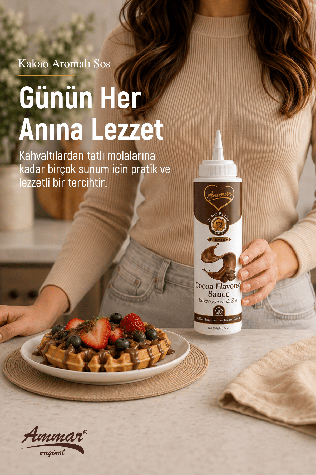 AMMAR Sütlü Çikolata ,Aromalı Sos  (Glutensiz) 330 Gr Waffle & Pankek & Meyve & Kek & Tatlı & Dondurma