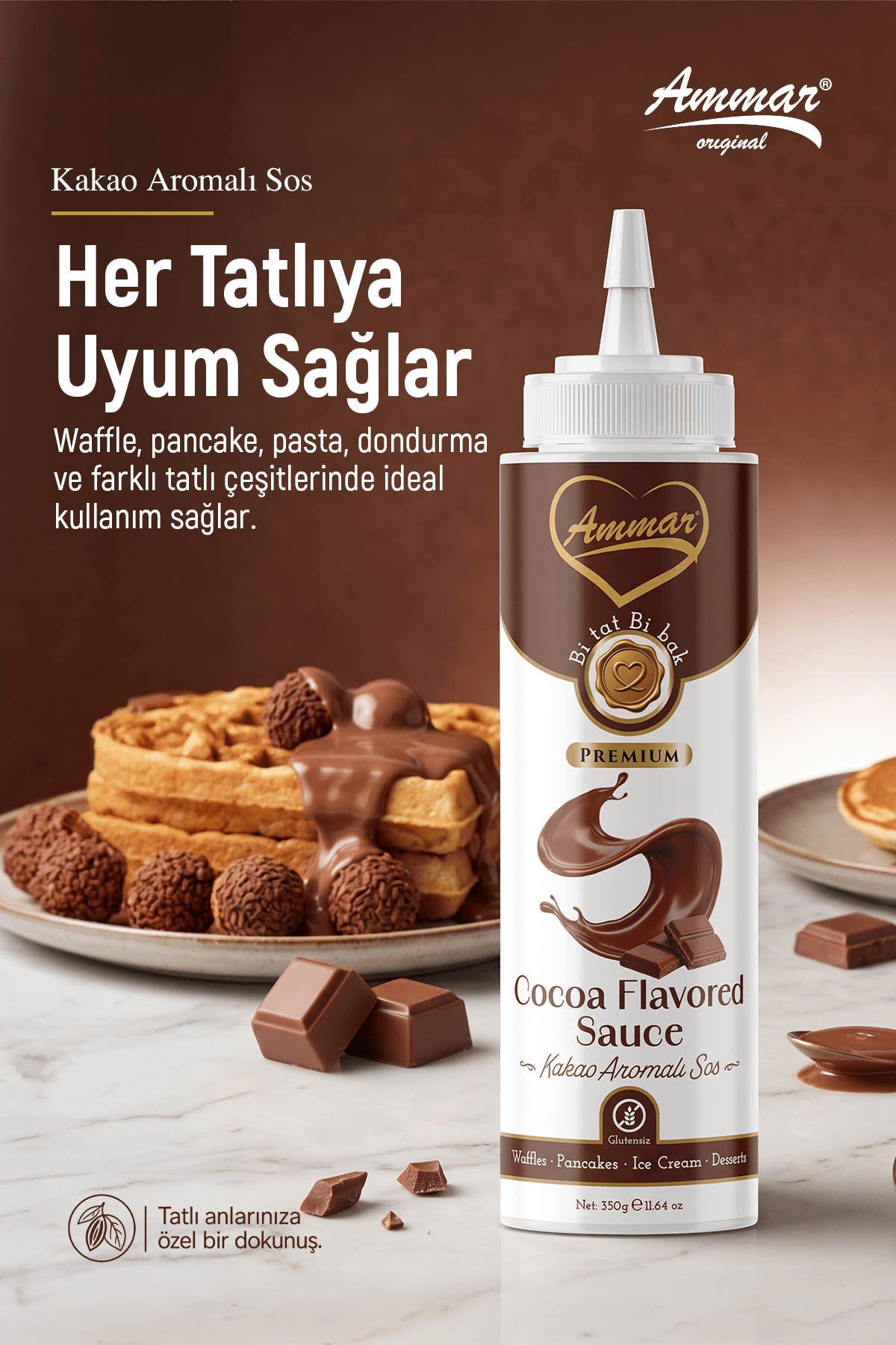 AMMAR Sütlü Çikolata ,Aromalı Sos  (Glutensiz) 330 Gr Waffle & Pankek & Meyve & Kek & Tatlı & Dondurma