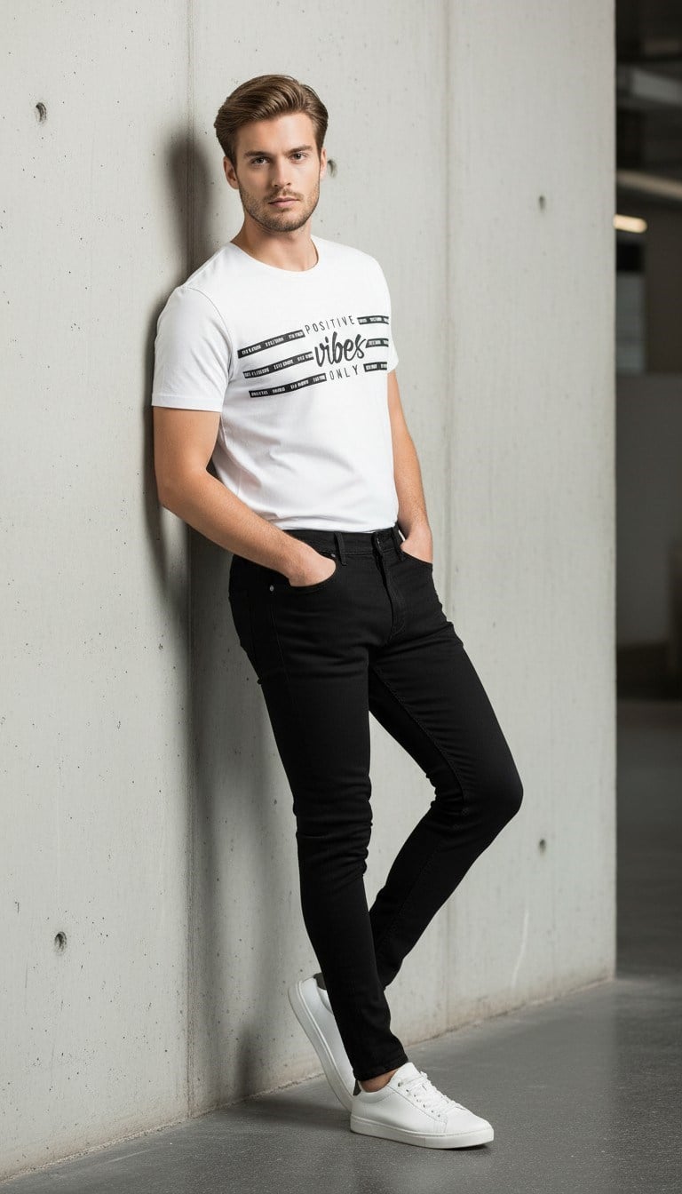 Erkek Slogan Baskılı Modern Günlük T-Shirt