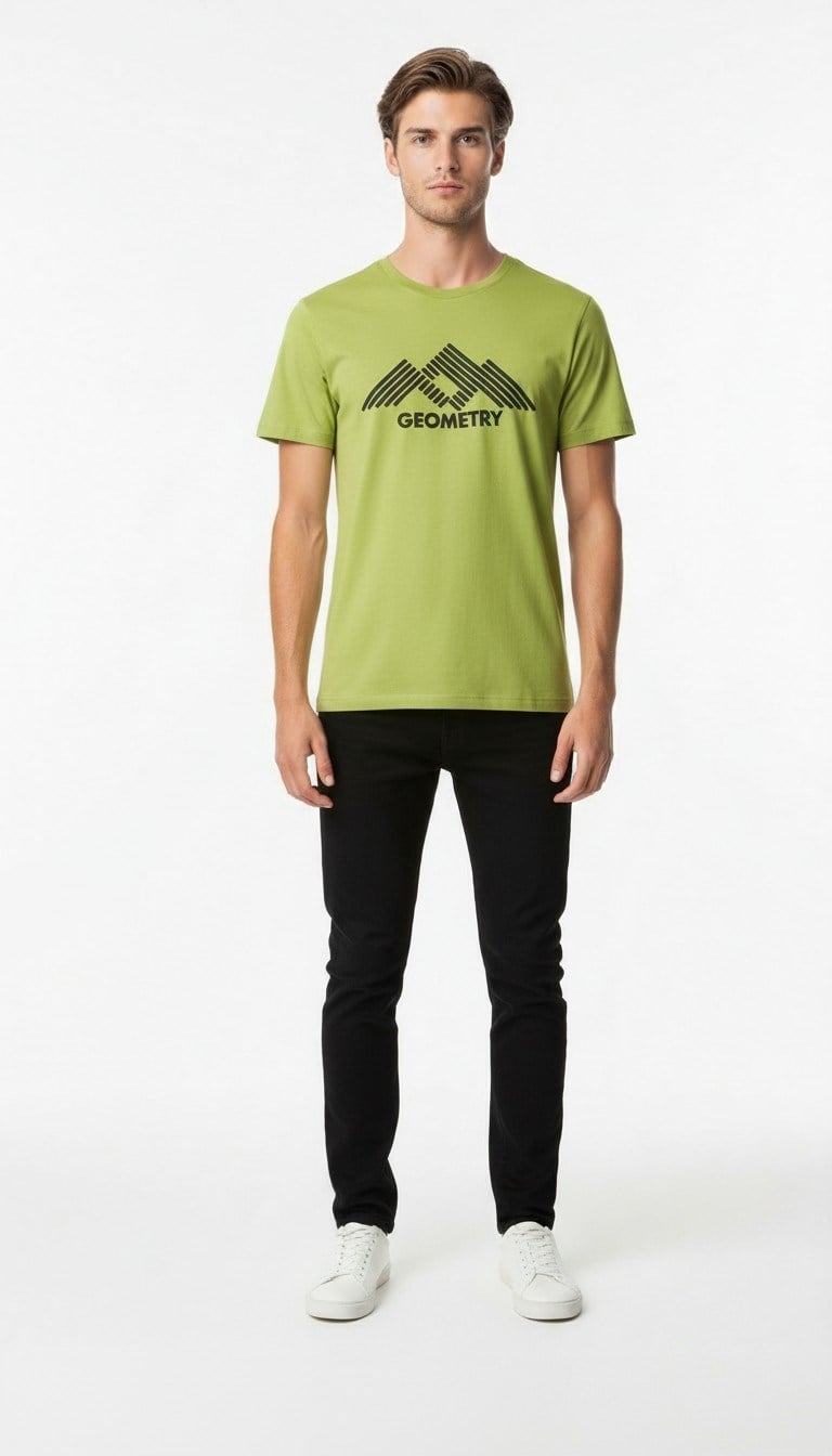 Erkek Urban Geometry Baskılı Slim Fit Günlük Tişört