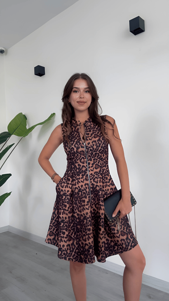 Leopar Desenli Fermuarlı Elbise - Şıklığın Yeni Tanımı