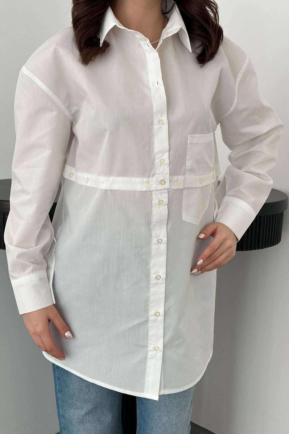 Toptan Beyaz Beli Ayrılabilen Poplin Gömlek