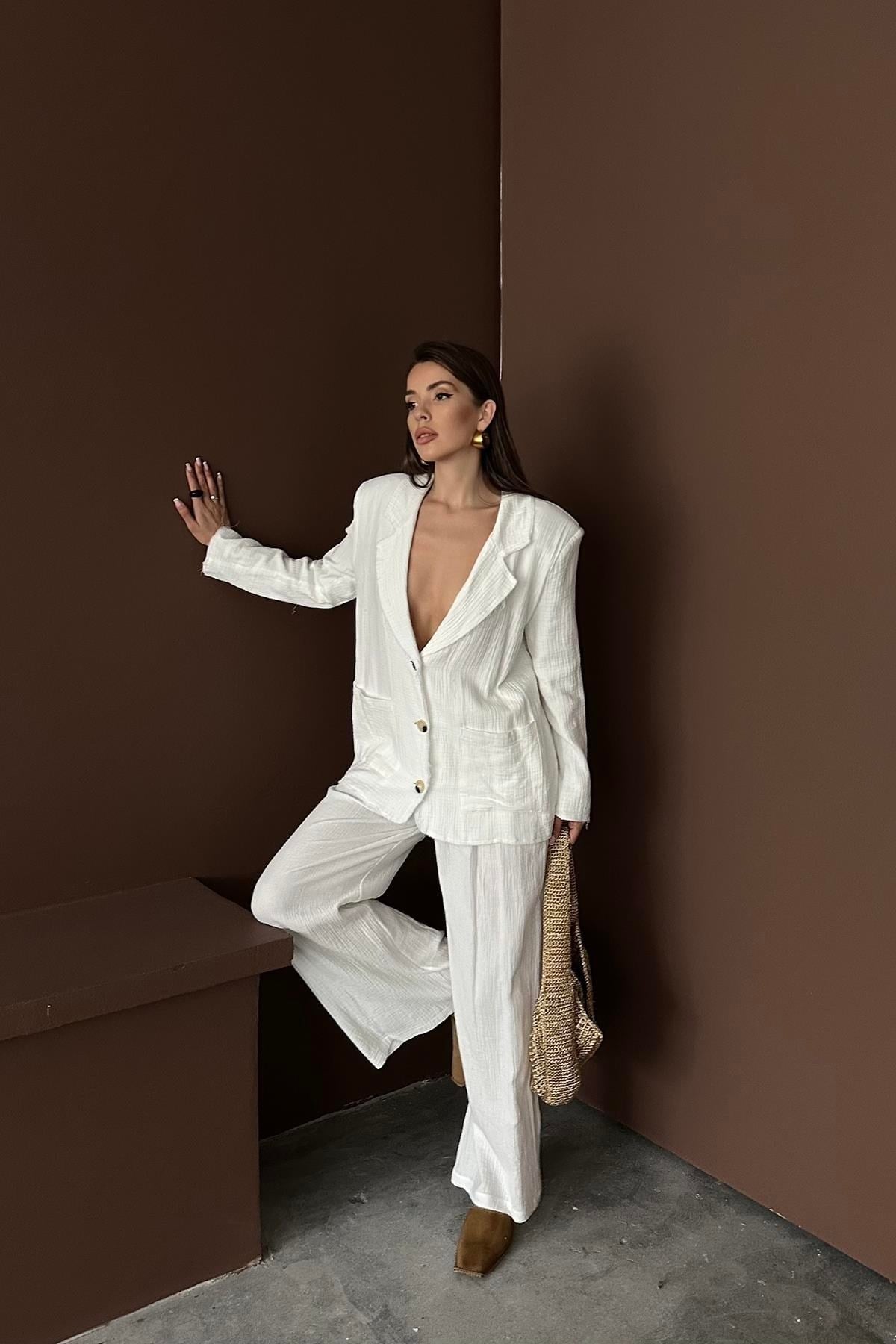 Toptan Beyaz Oversize Müslin Takım