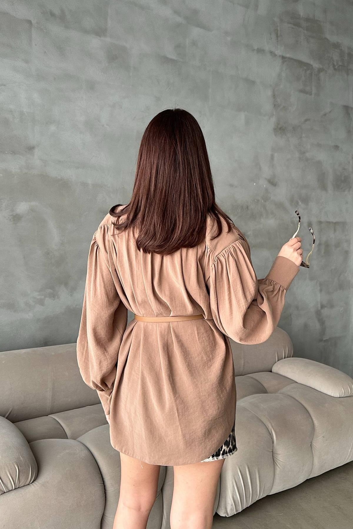 Toptan Camel Kemer Detaylı Modal Gömlek