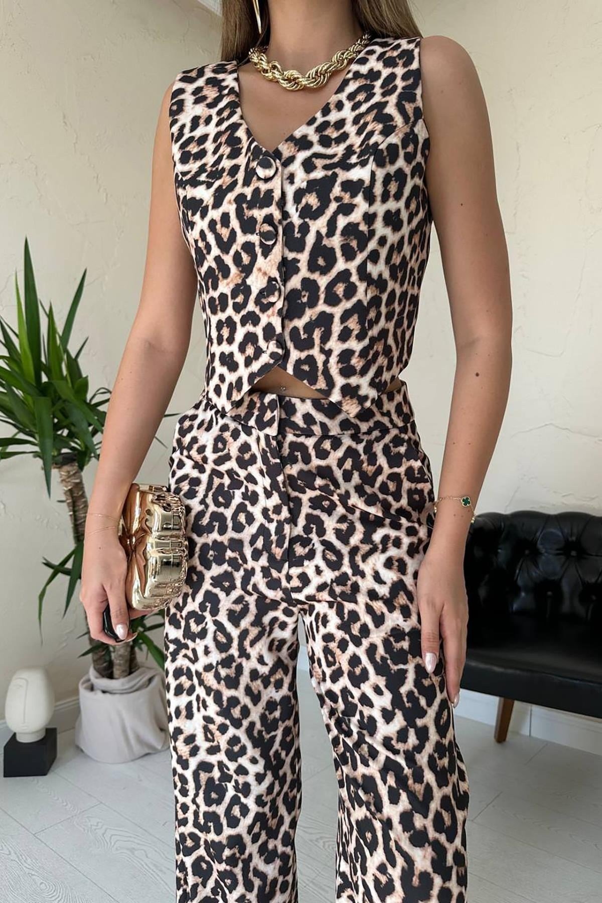 Toptan Leopar Leopar Desenli 3Lü Takım