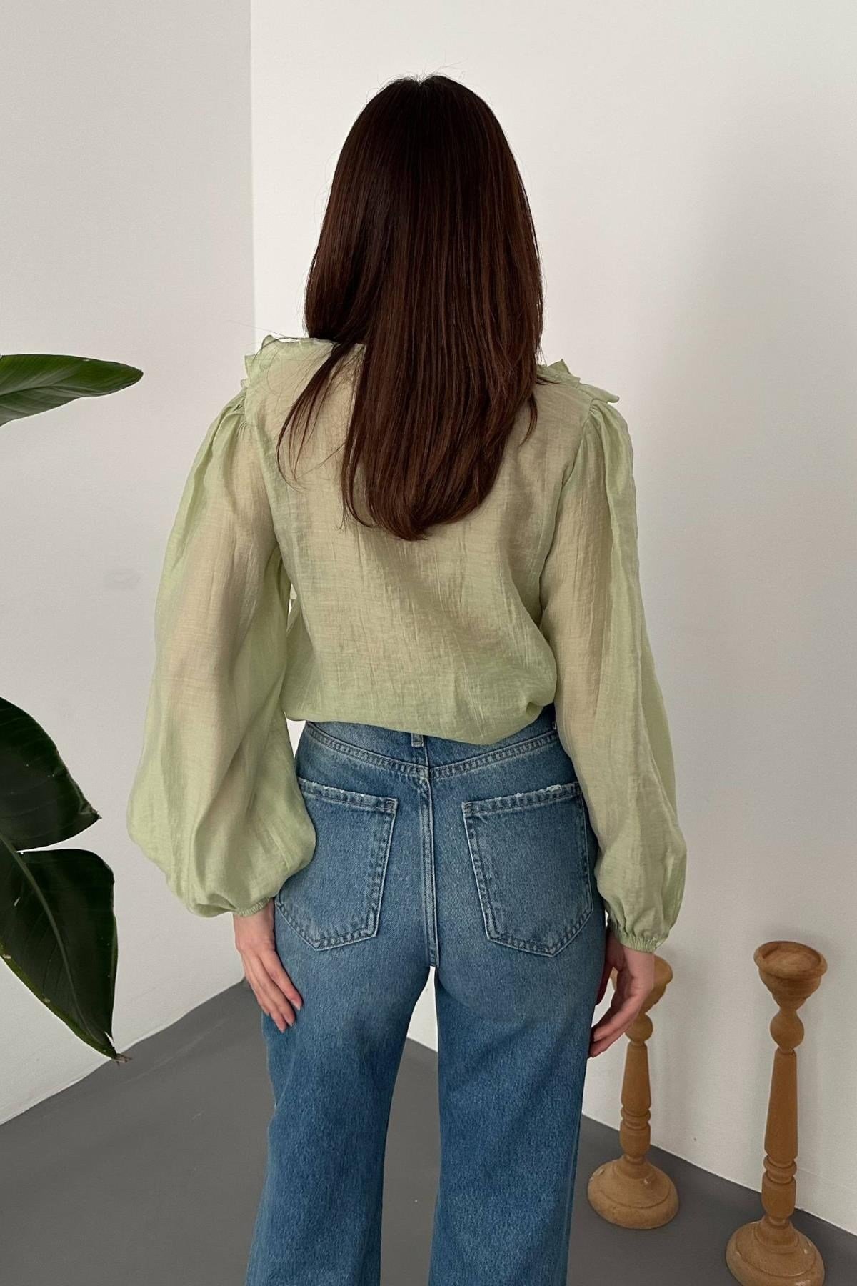 Toptan Mint Fırfırlı Bluz