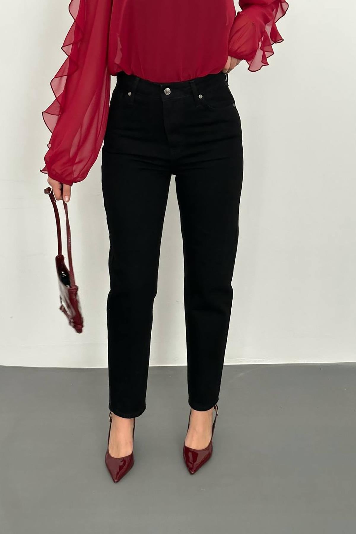 Toptan Siyah Boru Paça Jeans Pantolon