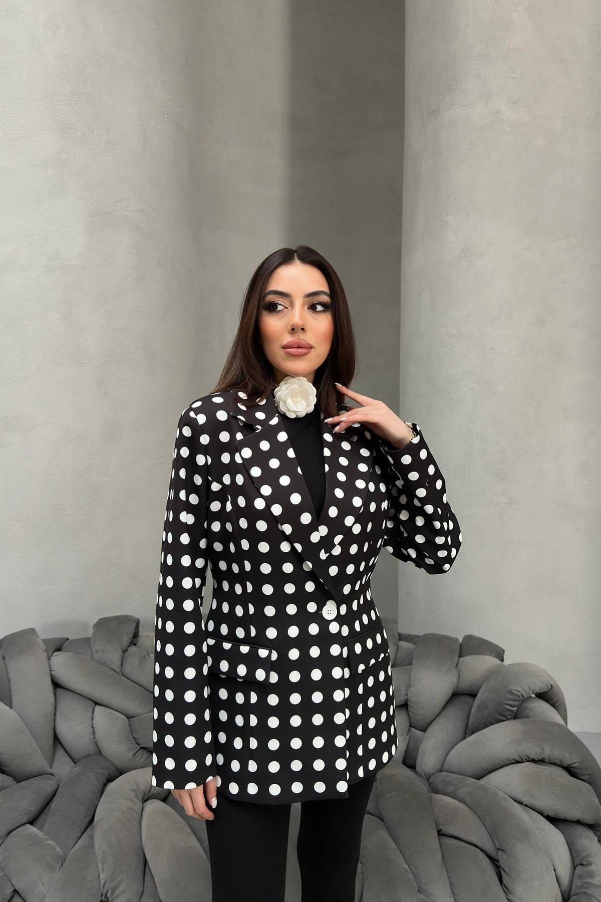Toptan Siyah Puantiyeli Blazer Ceket