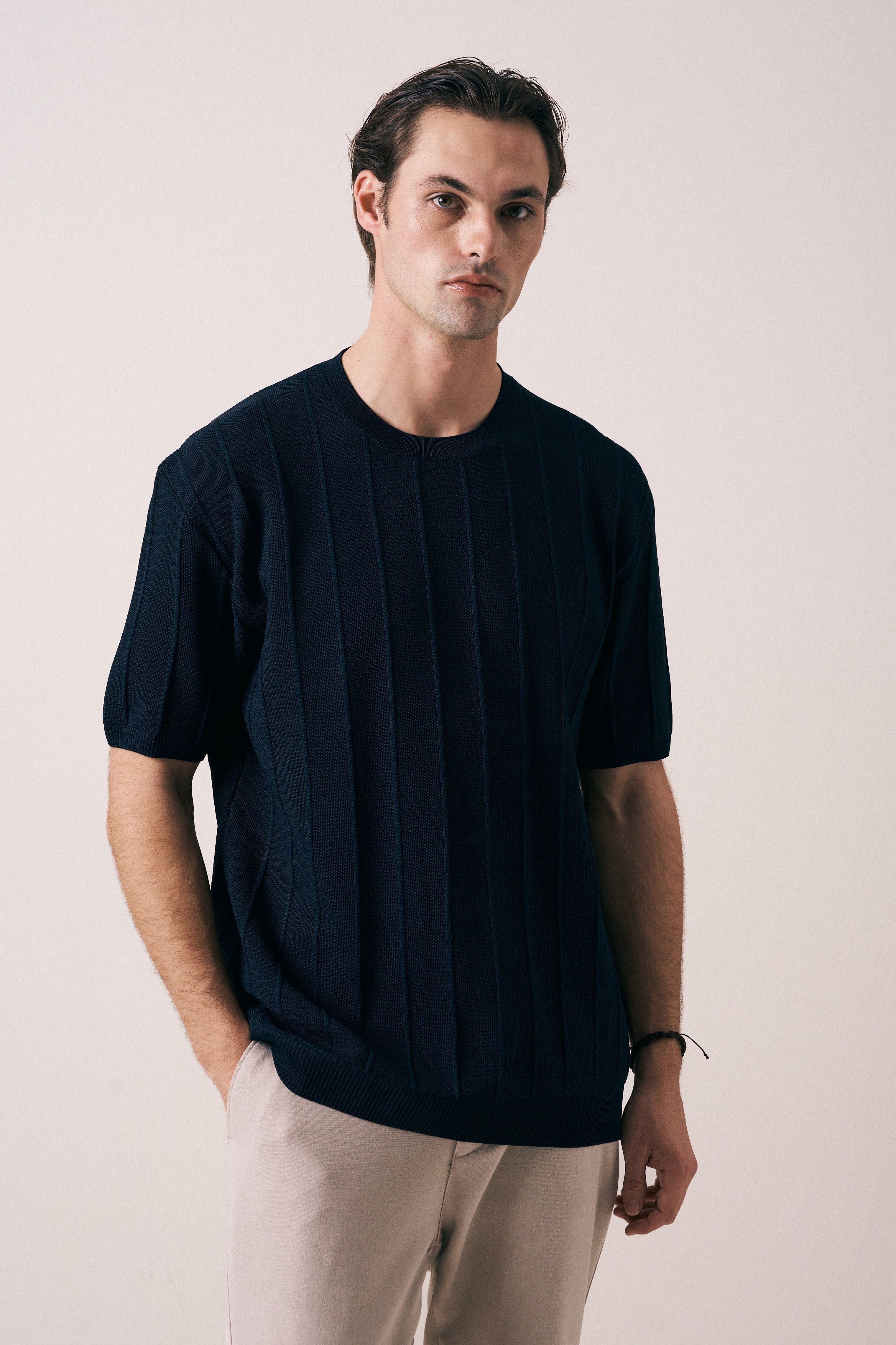 FİTİLLİ ÖRGÜ TRİKO T-SHIRT