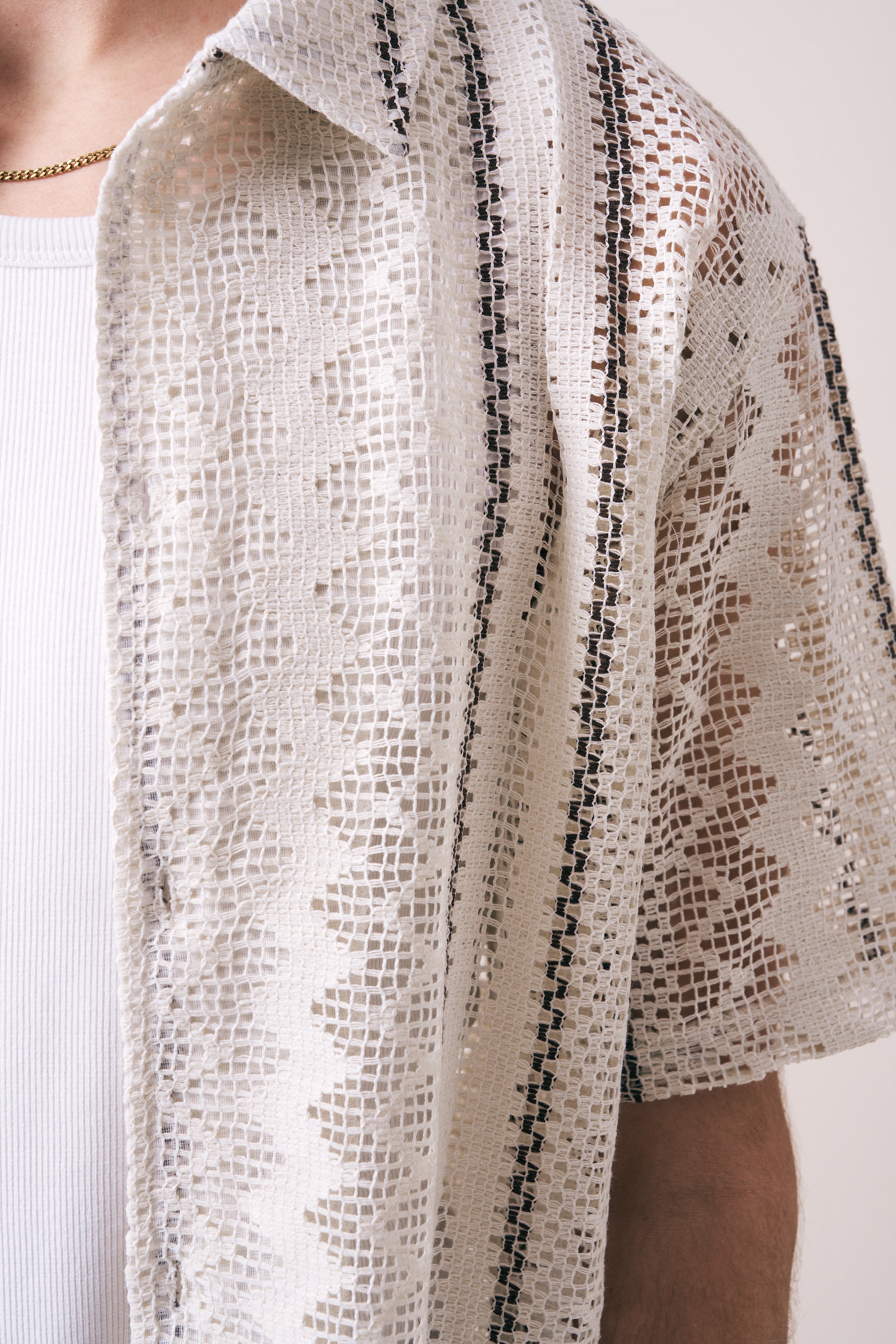 KROŞE DOKULU GEOMETRİK DESEN OVERSIZE GÖMLEK