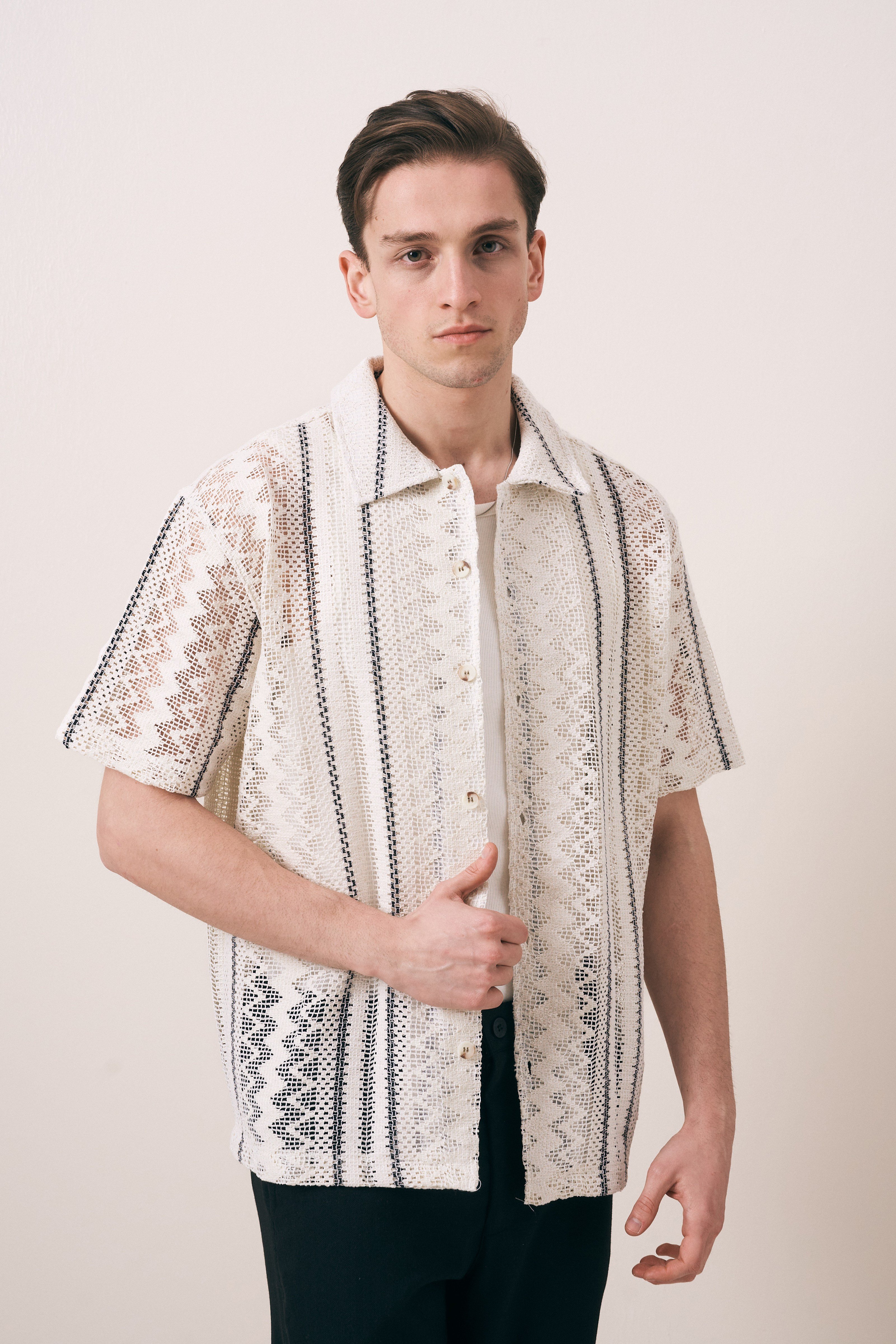 KROŞE DOKULU GEOMETRİK DESEN OVERSIZE GÖMLEK
