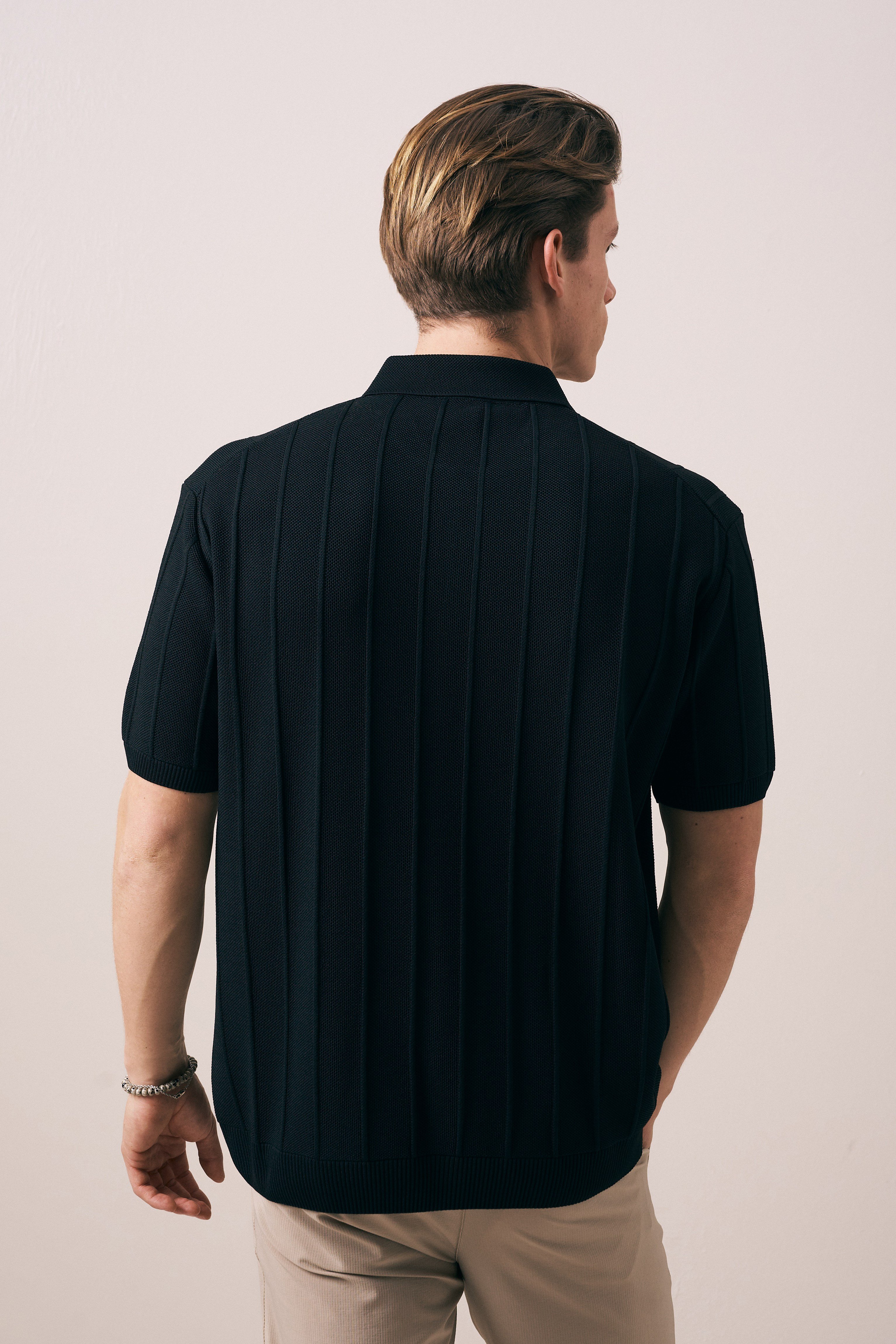 REGULAR FIT FİTİL ÖRGÜ DETAYLI FERMUARLI POLO TRİKO T-SHIRT