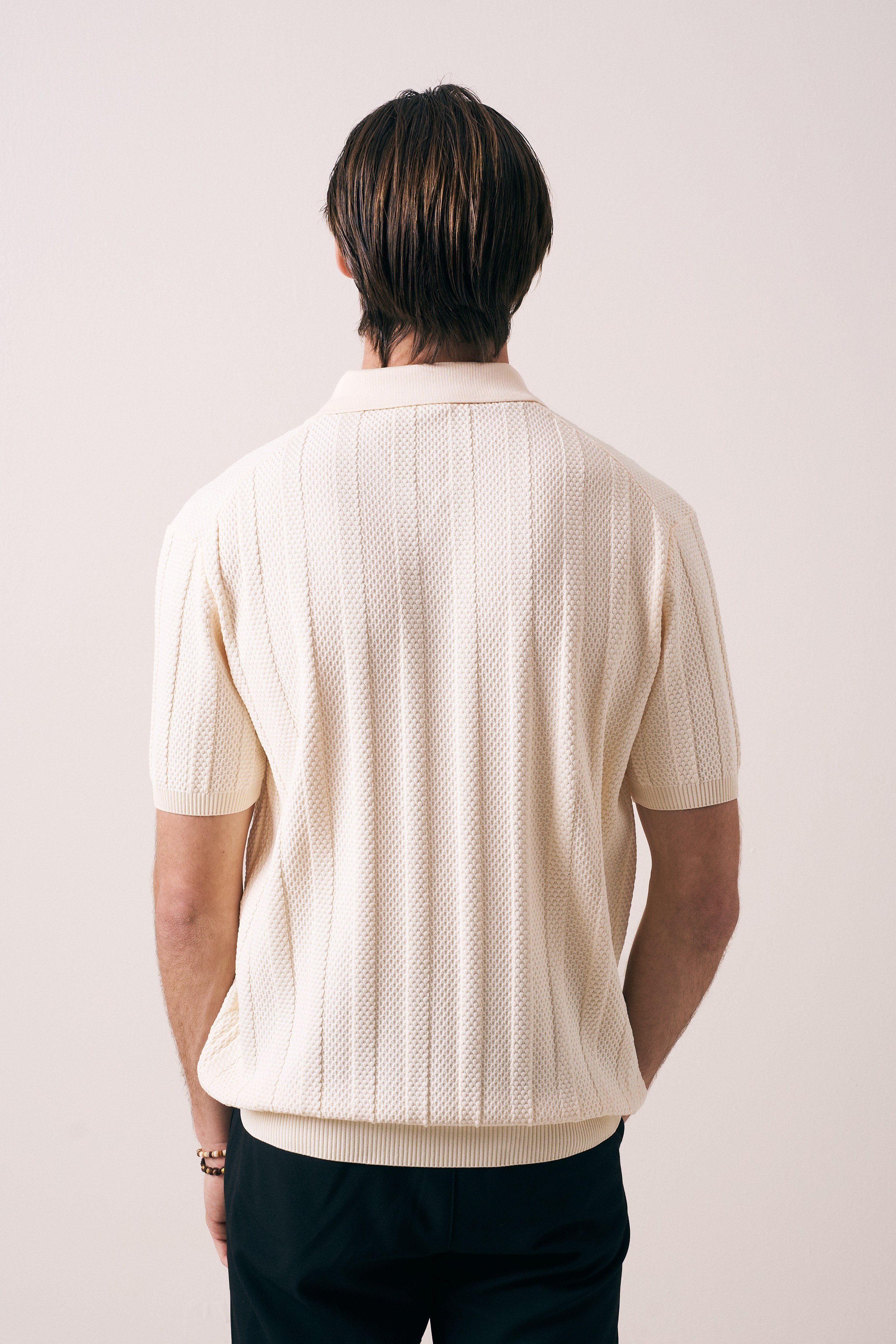 REGULAR FIT FİTİL ÖRGÜ DETAYLI V PAT TRİKO T-SHIRT