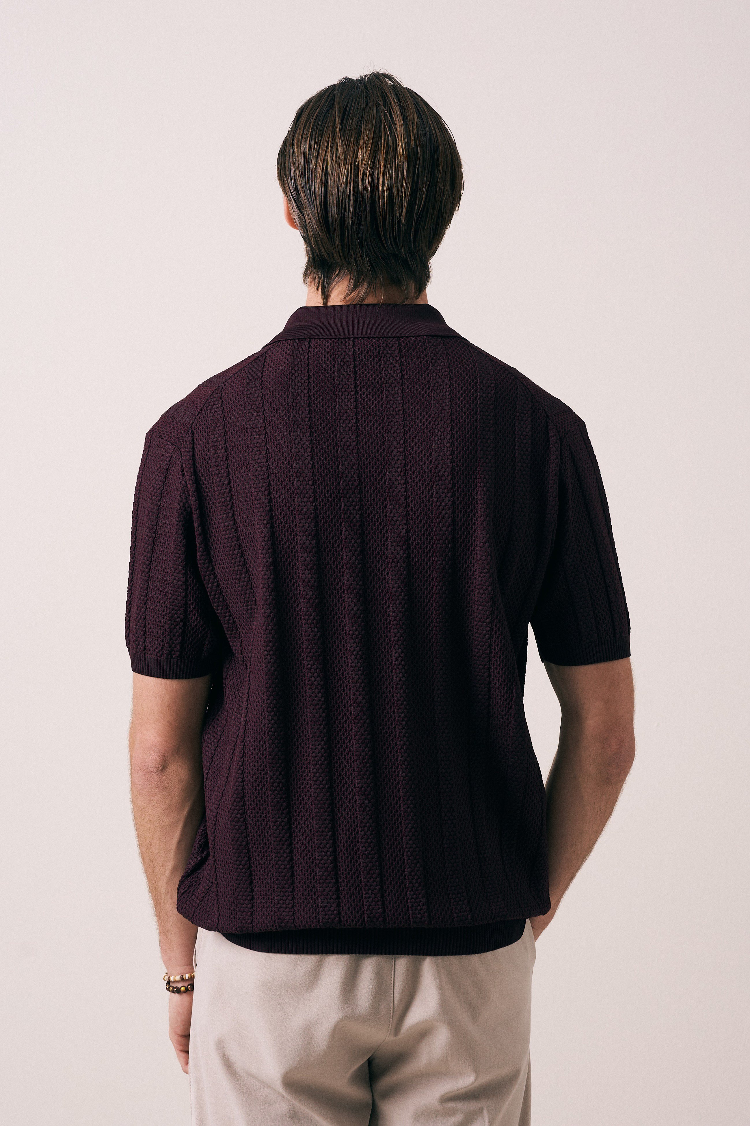 REGULAR FIT FİTİL ÖRGÜ DETAYLI V PAT TRİKO T-SHIRT