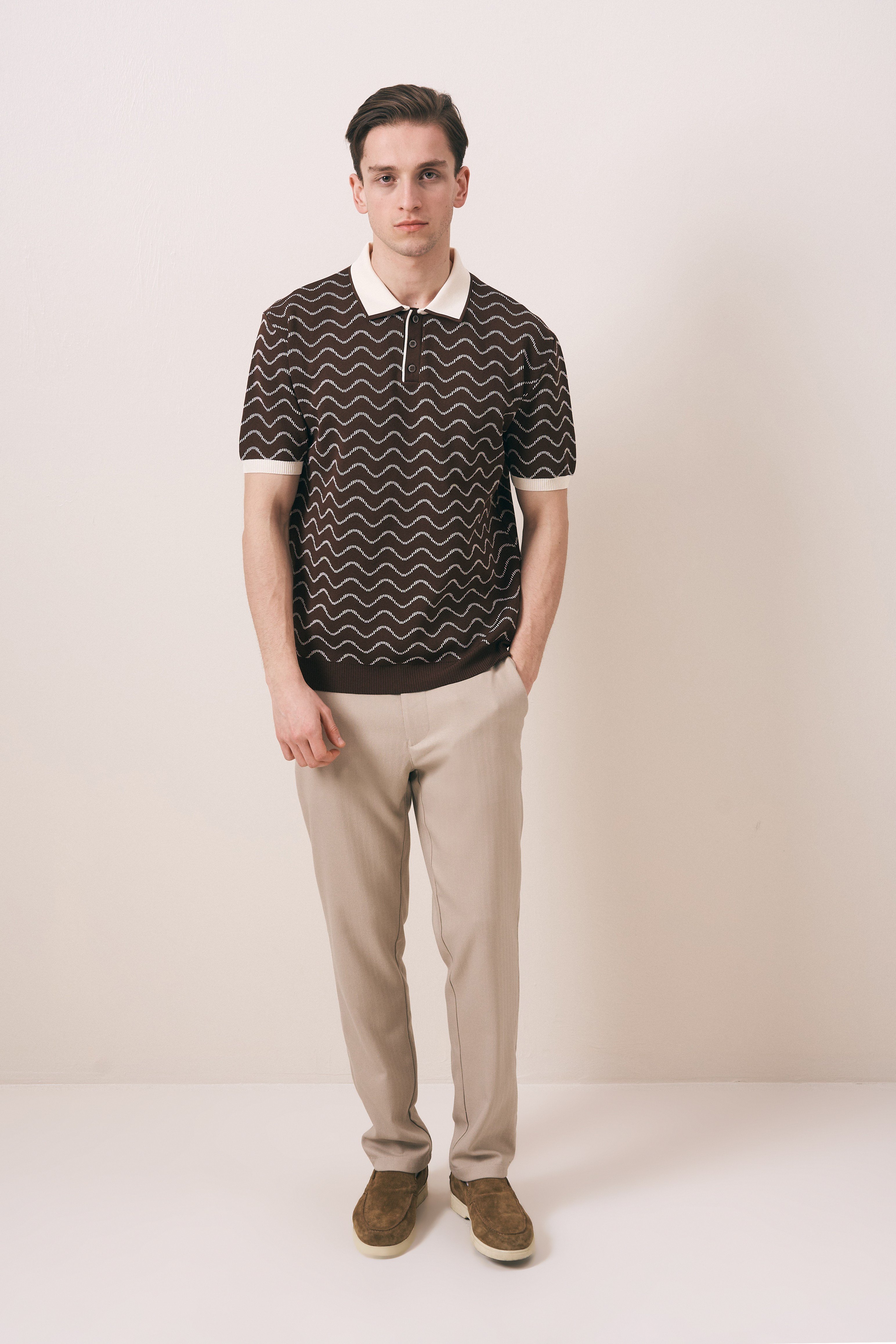 REGULAR FIT GEOMETRİK DESEN DÜĞMELİ POLO TRİKO T-SHIRT