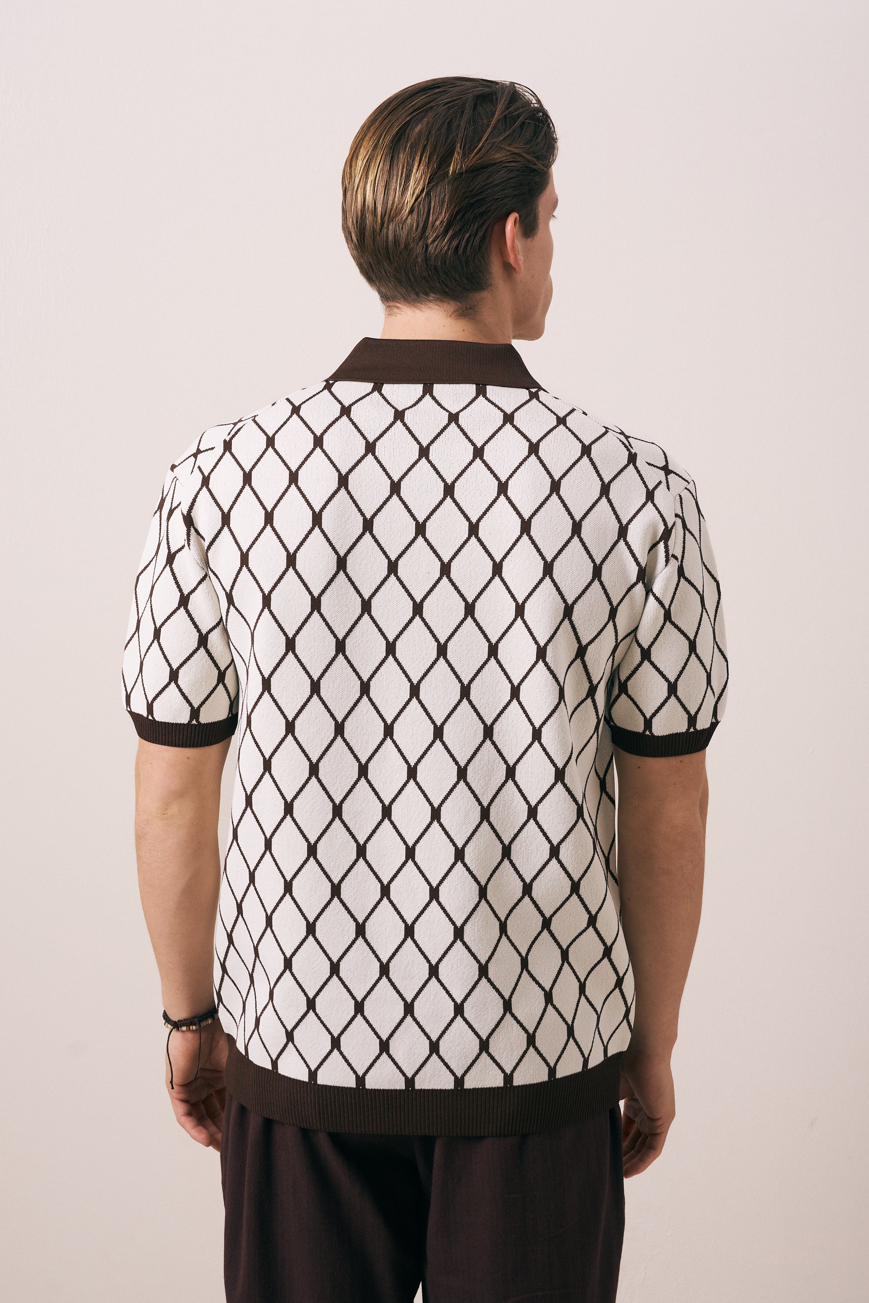 REGULAR FIT GEOMETRİK DESEN DÜĞMELİ POLO TRİKO T-SHIRT