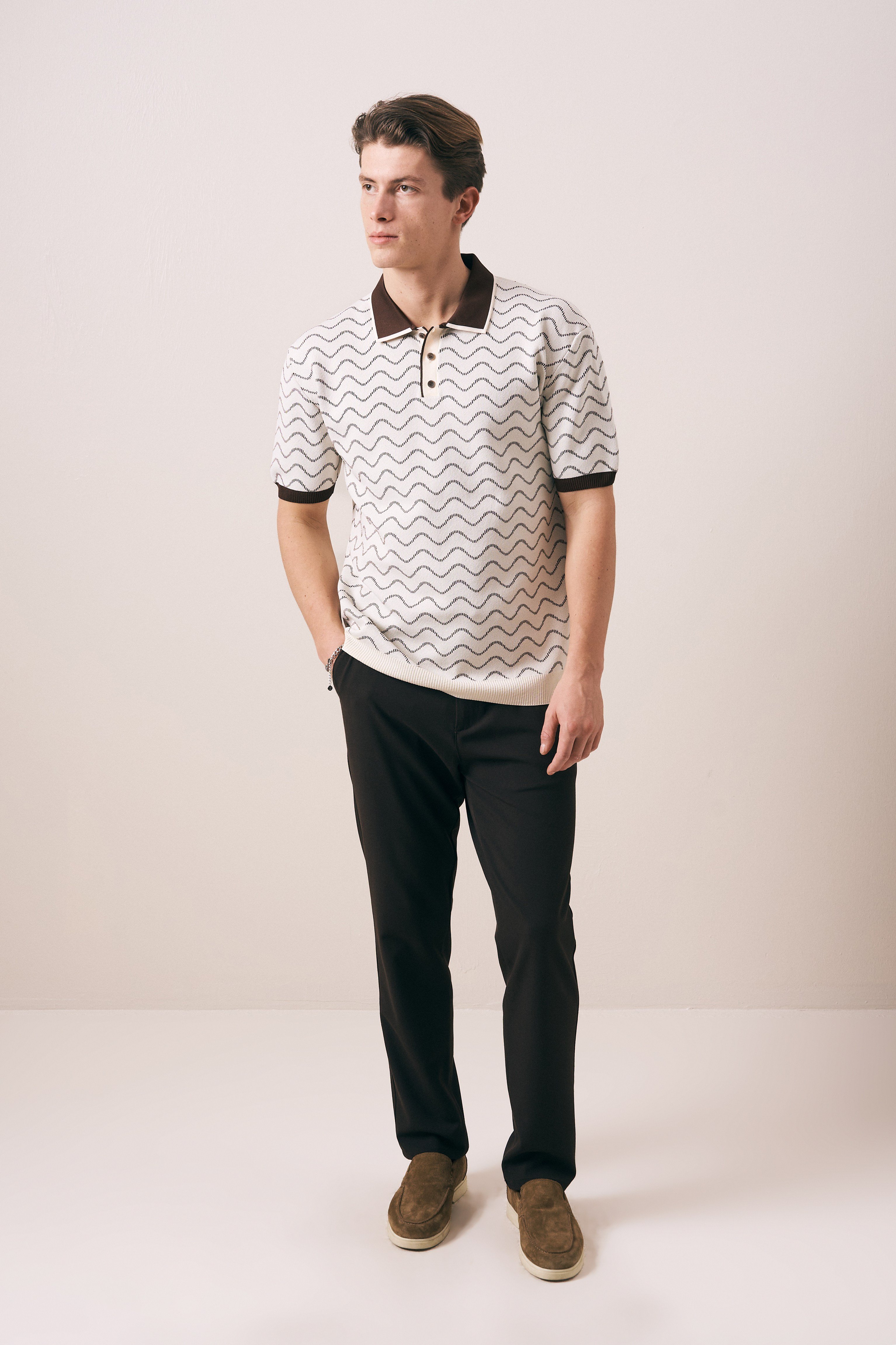 REGULAR FIT GEOMETRİK DESEN DÜĞMELİ POLO TRİKO T-SHIRT
