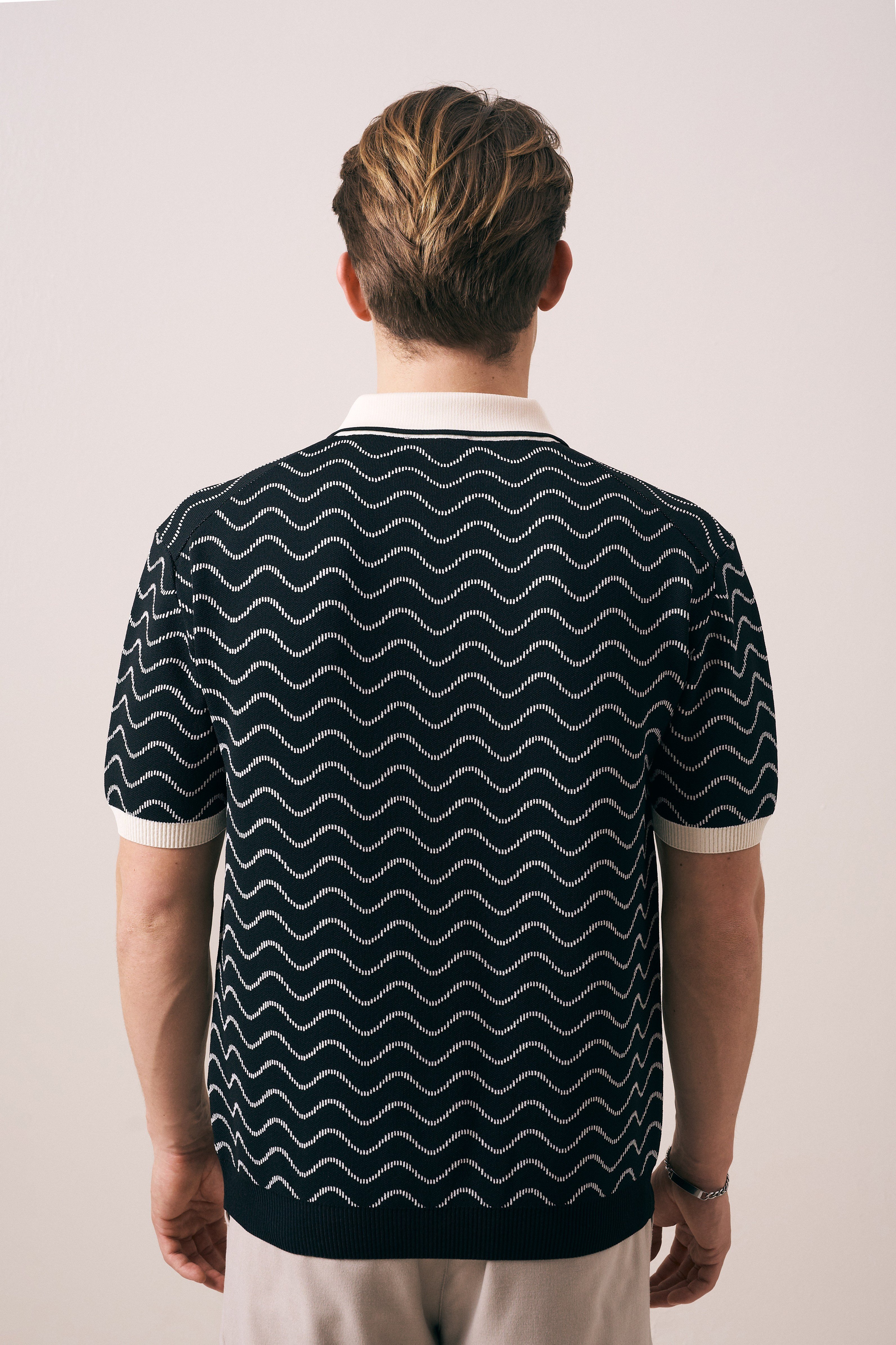 REGULAR FIT GEOMETRİK DESEN DÜĞMELİ POLO TRİKO T-SHIRT