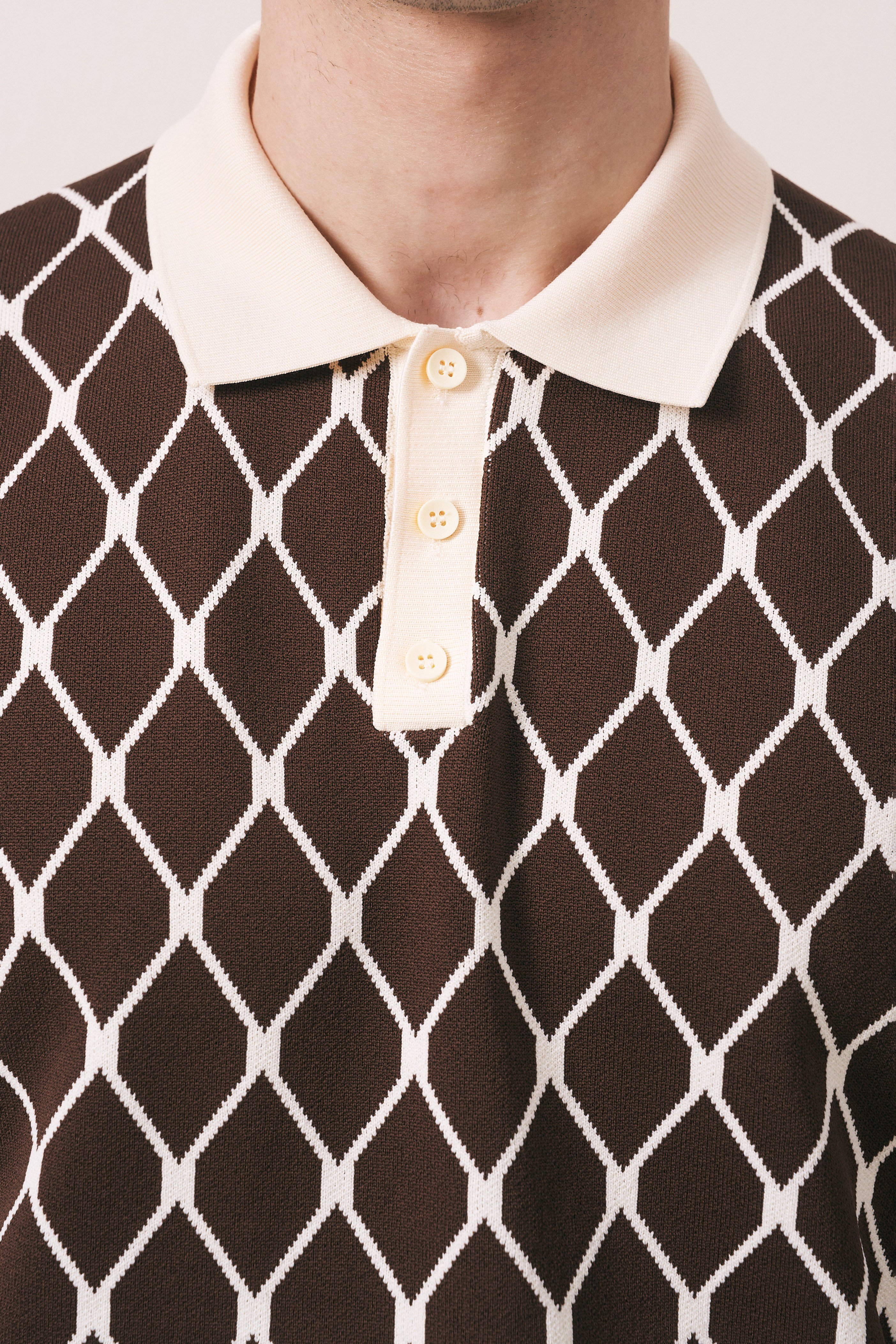 REGULAR FIT GEOMETRİK DESEN DÜĞMELİ POLO TRİKO T-SHIRT