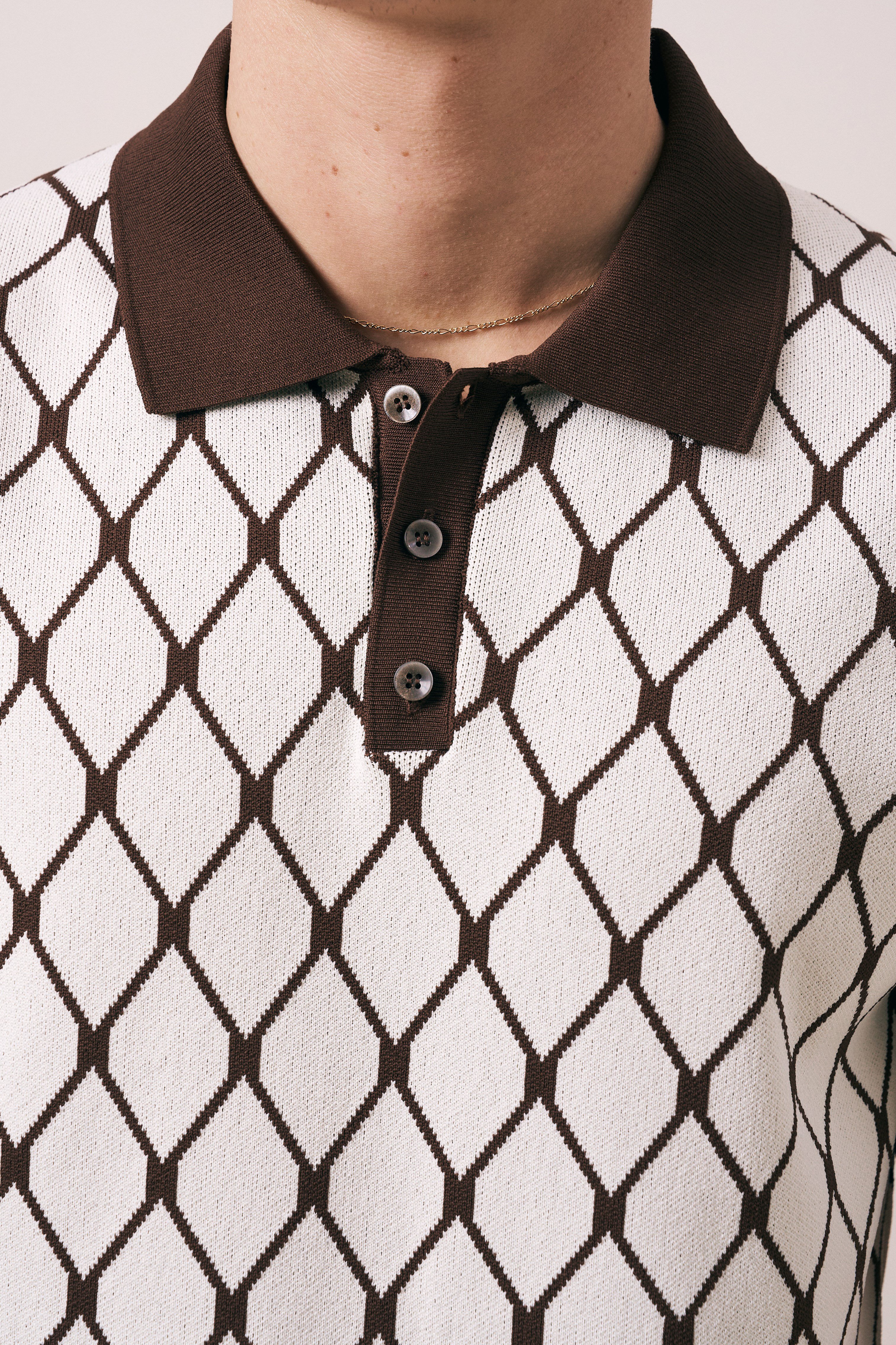REGULAR FIT GEOMETRİK DESEN DÜĞMELİ POLO TRİKO T-SHIRT