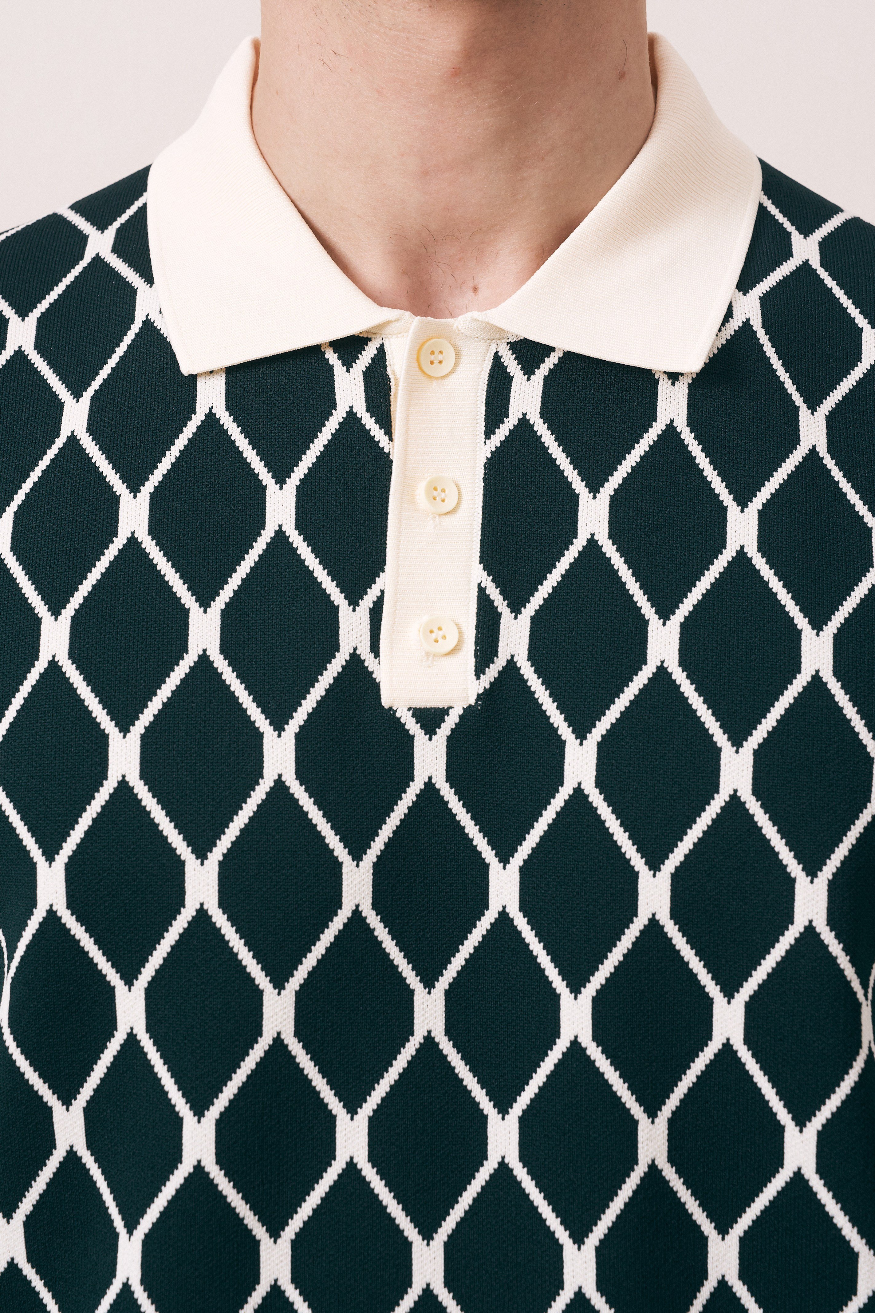 REGULAR FIT GEOMETRİK DESEN DÜĞMELİ POLO TRİKO T-SHIRT