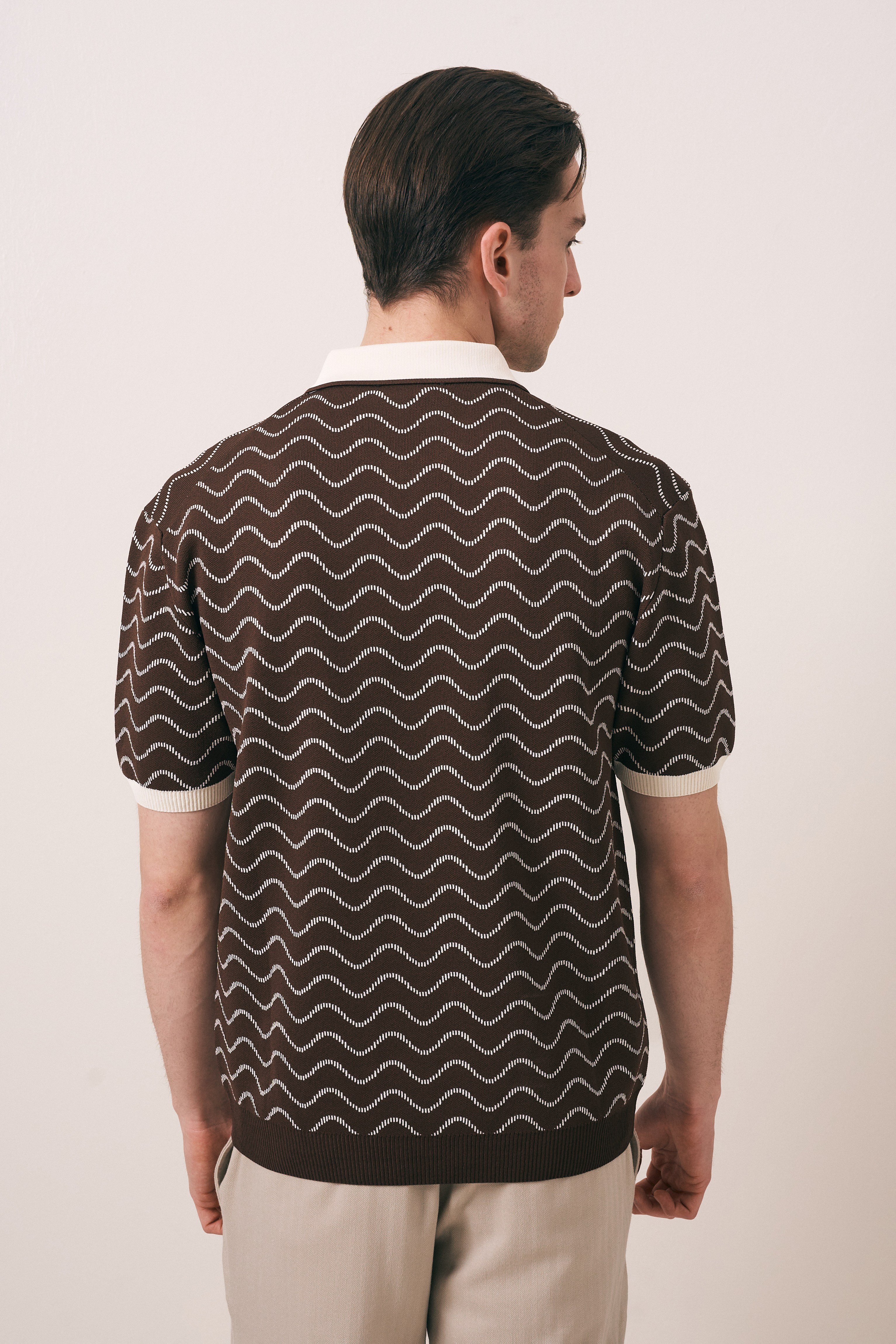 REGULAR FIT GEOMETRİK DESEN DÜĞMELİ POLO TRİKO T-SHIRT