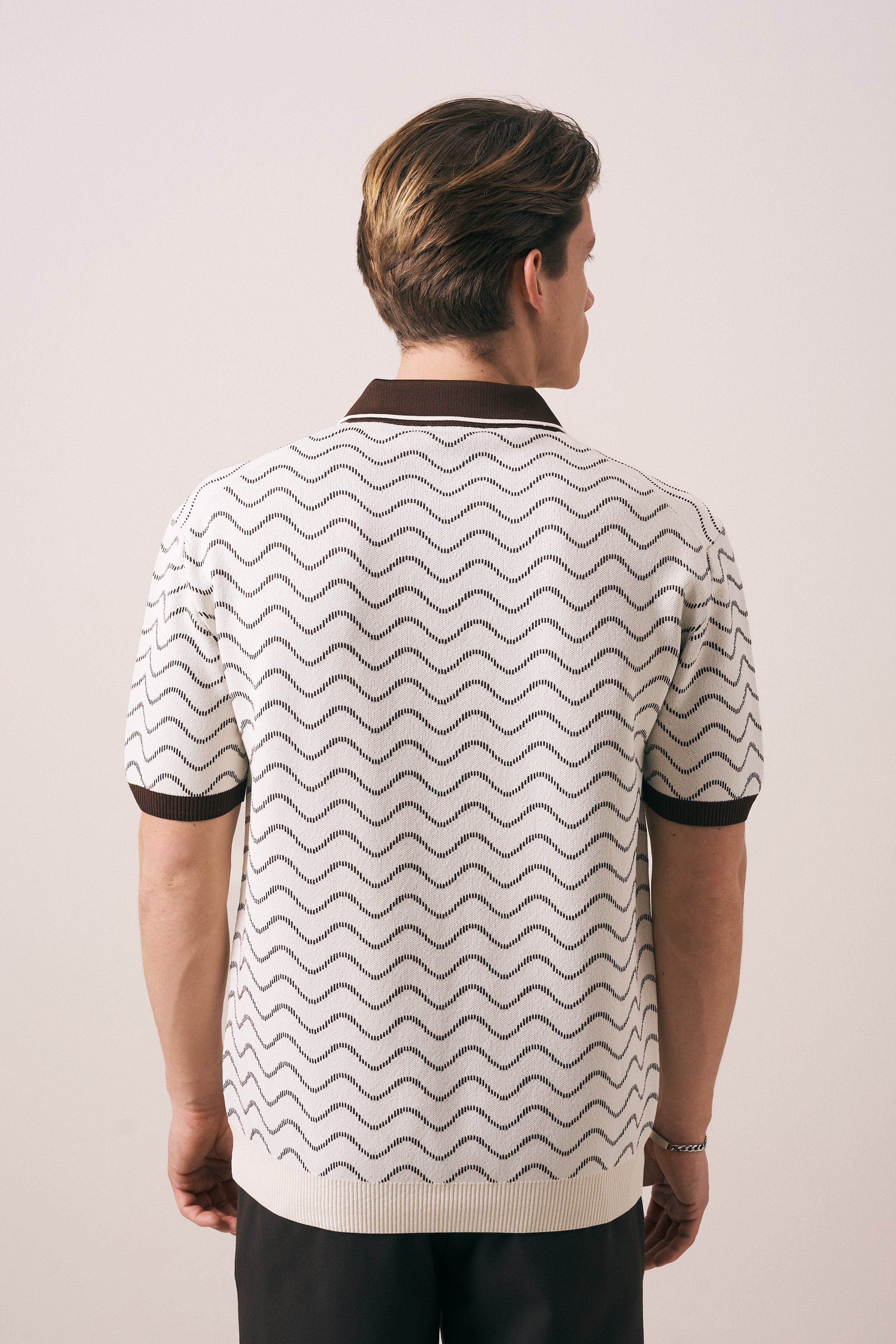 REGULAR FIT GEOMETRİK DESEN DÜĞMELİ POLO TRİKO T-SHIRT