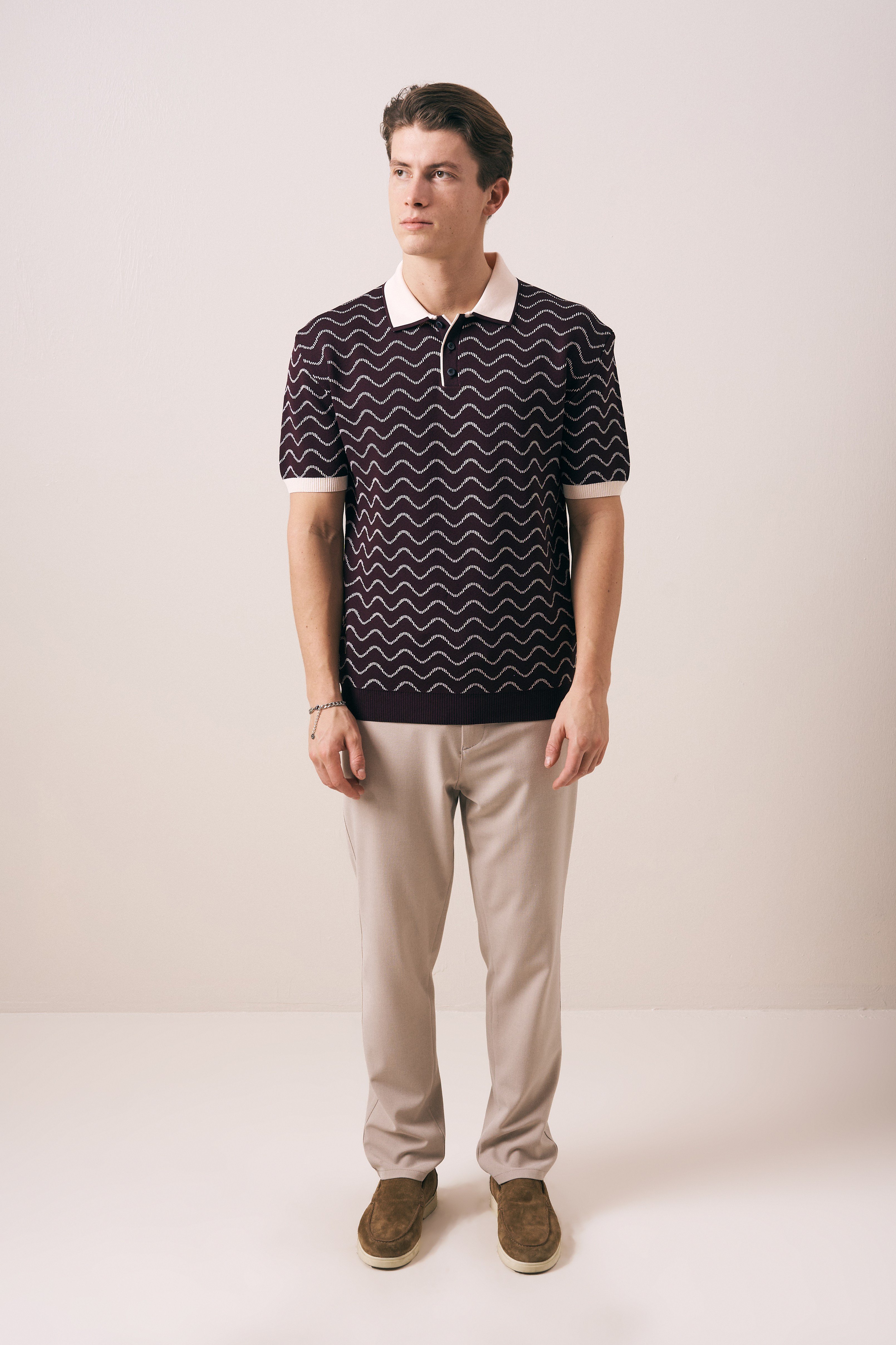 REGULAR FIT GEOMETRİK DESEN DÜĞMELİ POLO TRİKO T-SHIRT