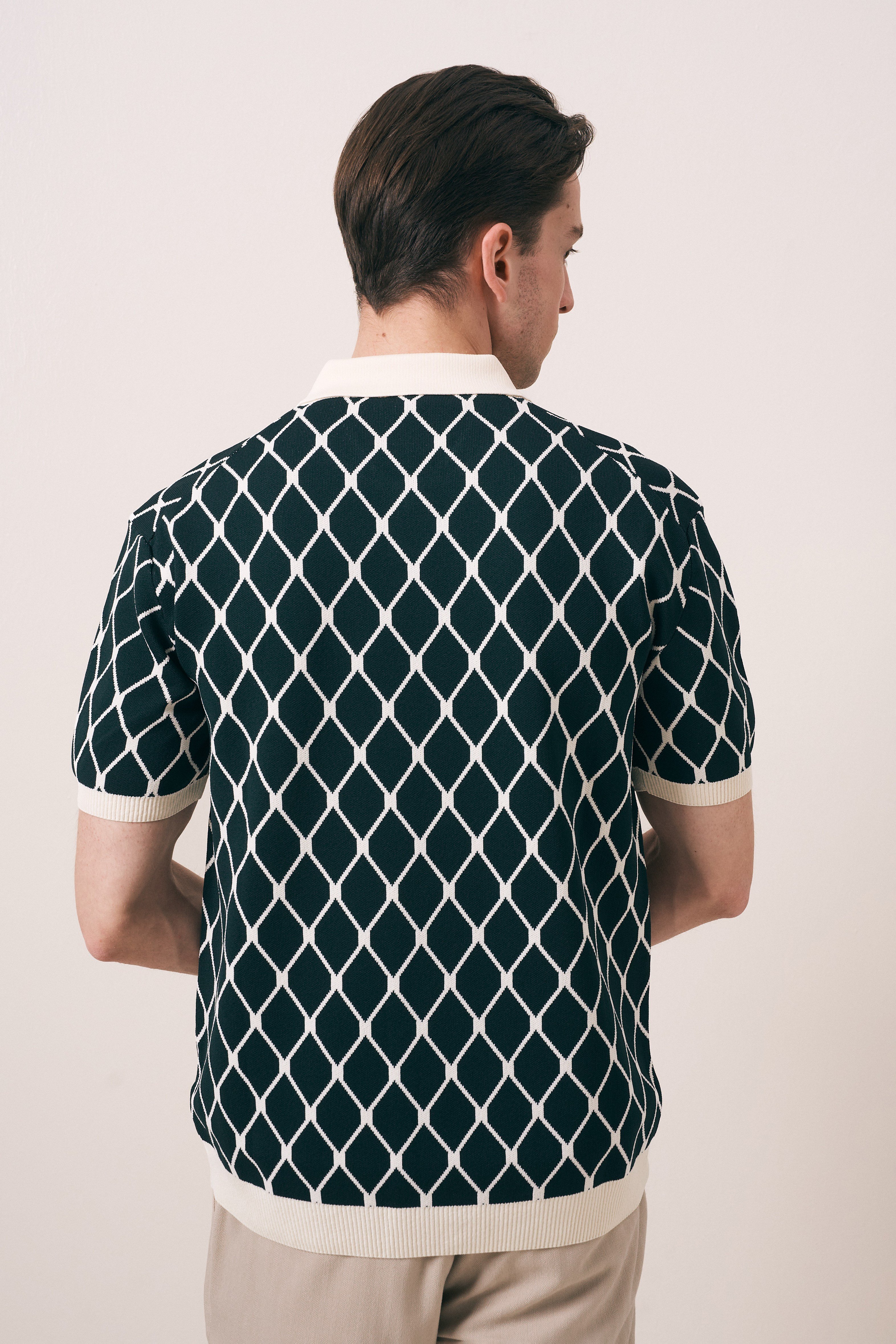 REGULAR FIT GEOMETRİK DESEN DÜĞMELİ POLO TRİKO T-SHIRT